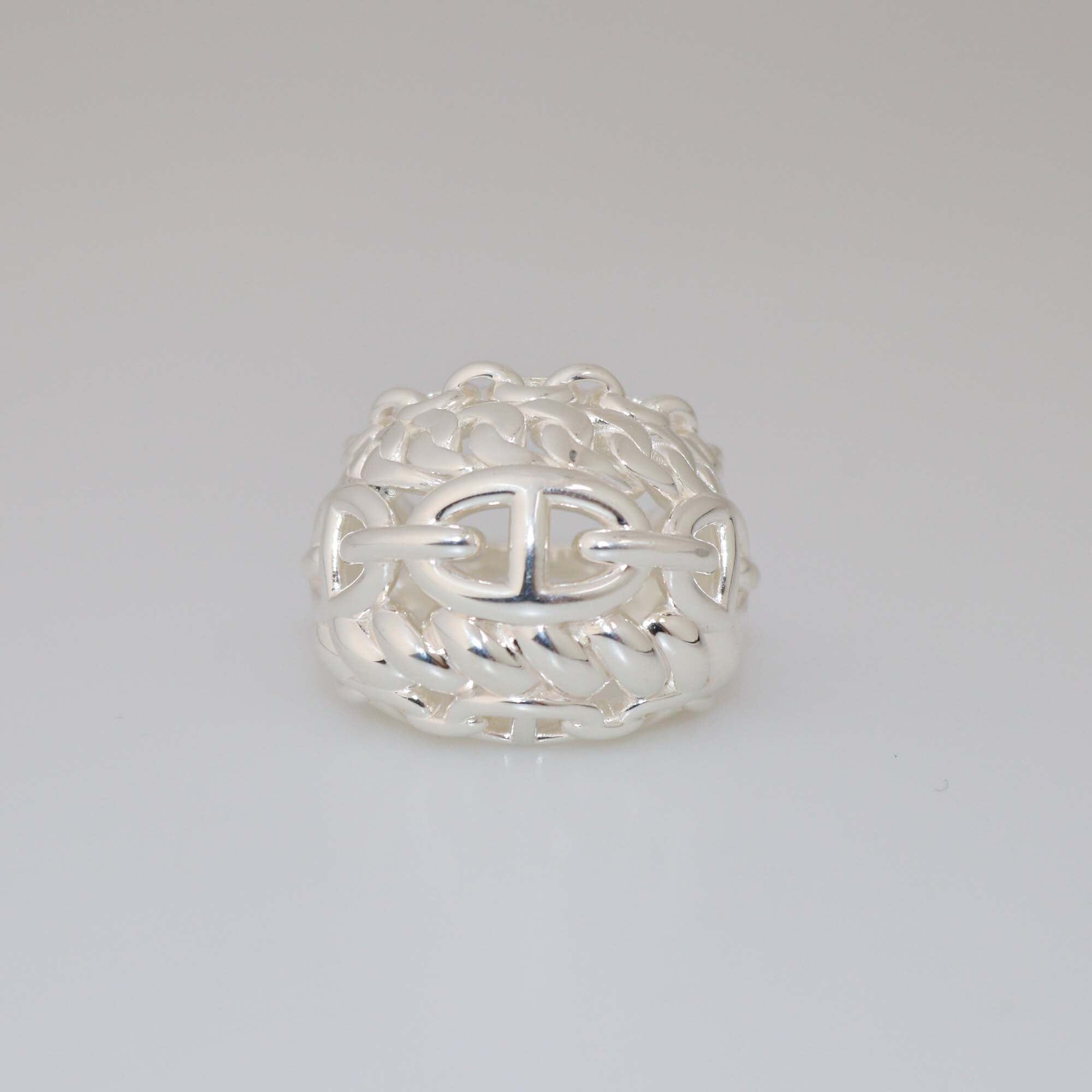 Hermes Silver Chaine D' Ancre Mulltichaines Large Ring Womens Hermes