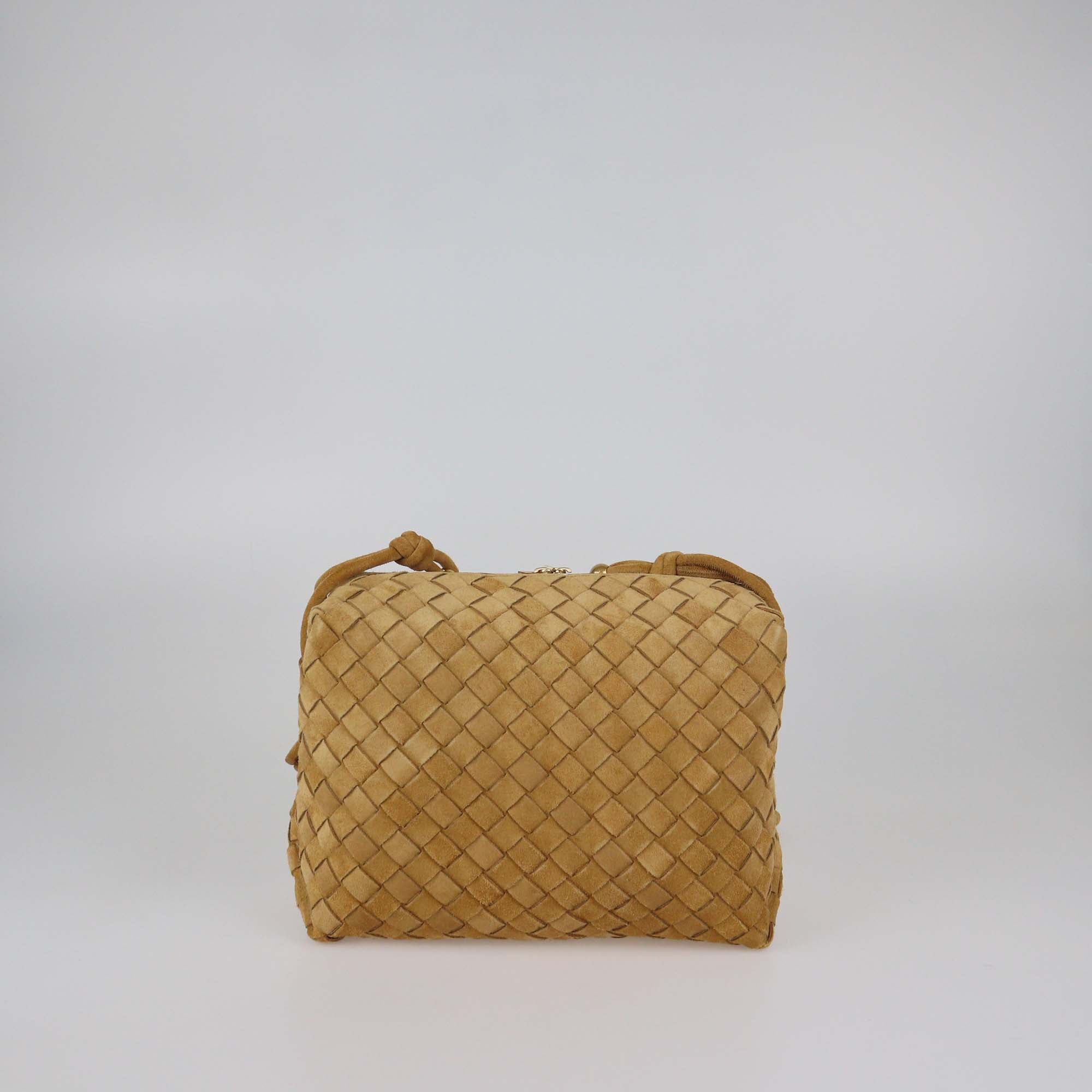 Bottega Veneta Tan Intrecciato Suede Medium Loop Camera Bag