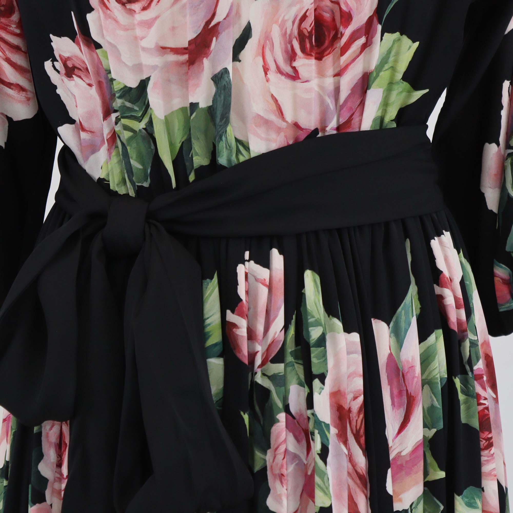 Dolce & Gabbana Black/Multicolor Floral Print Half Sleeve Belted Maxi Dress Womens Dolce & Gabbana