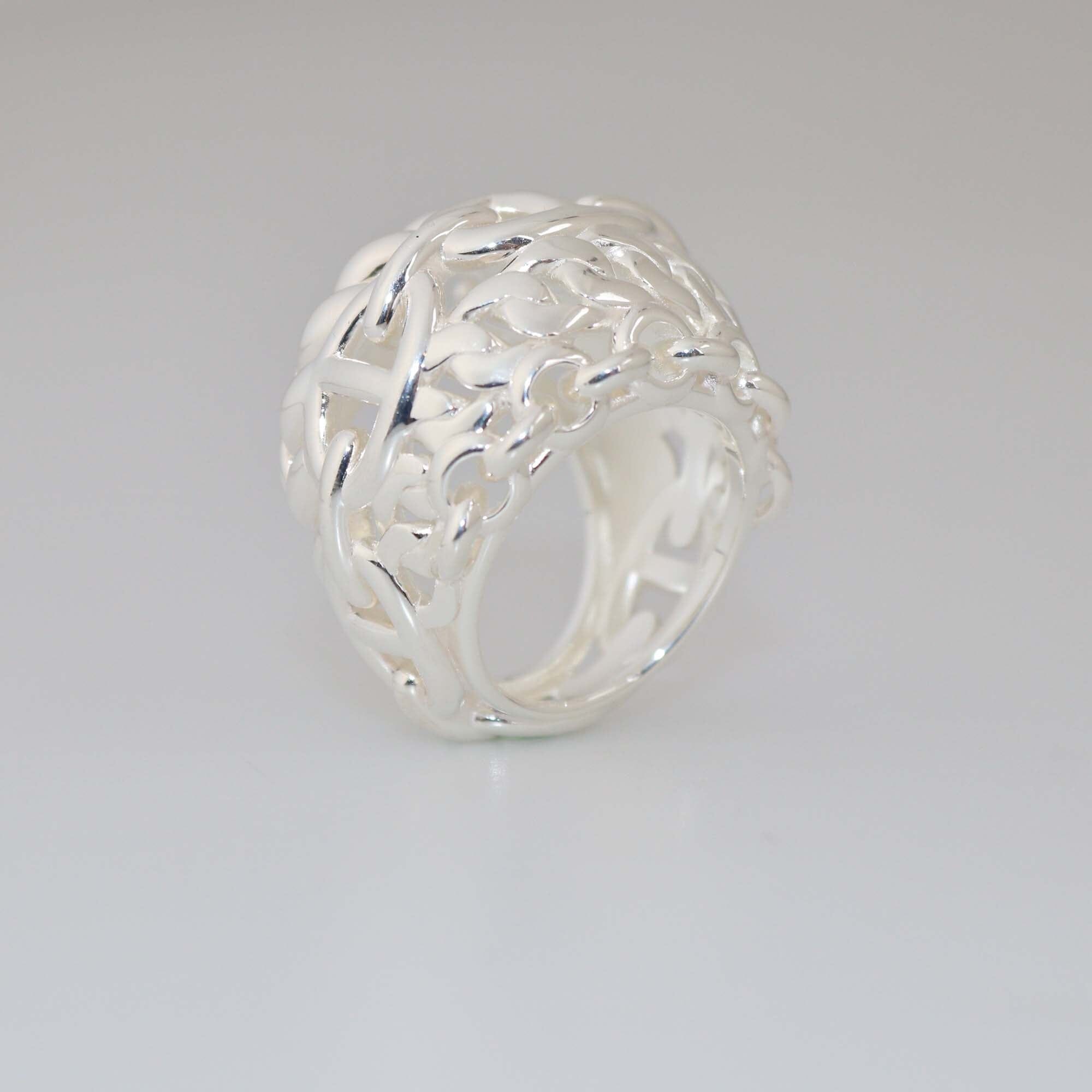 Hermes Silver Chaine D' Ancre Mulltichaines Large Ring Womens Hermes