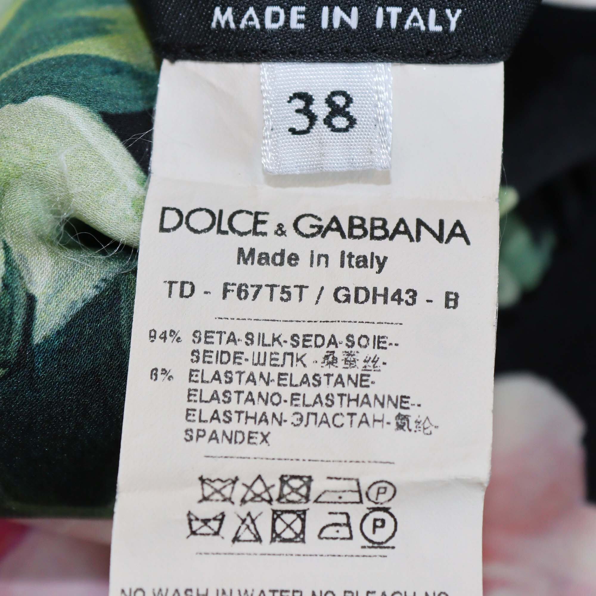 Dolce & Gabbana Black/Multicolor Floral Print Half Sleeve Belted Maxi Dress Womens Dolce & Gabbana