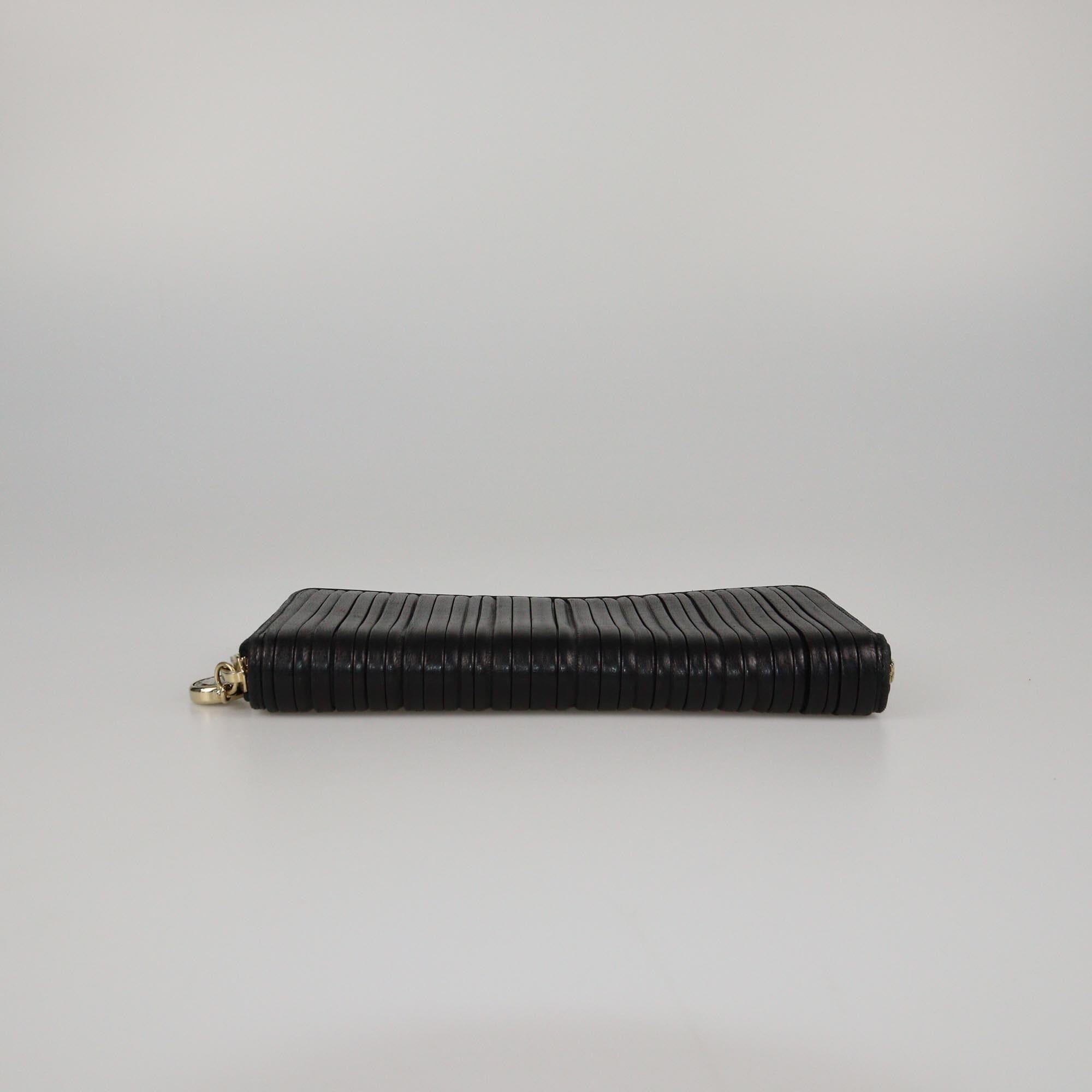 Bvlgari Black Pleated Zip Around Wallet Womens Bvlgari