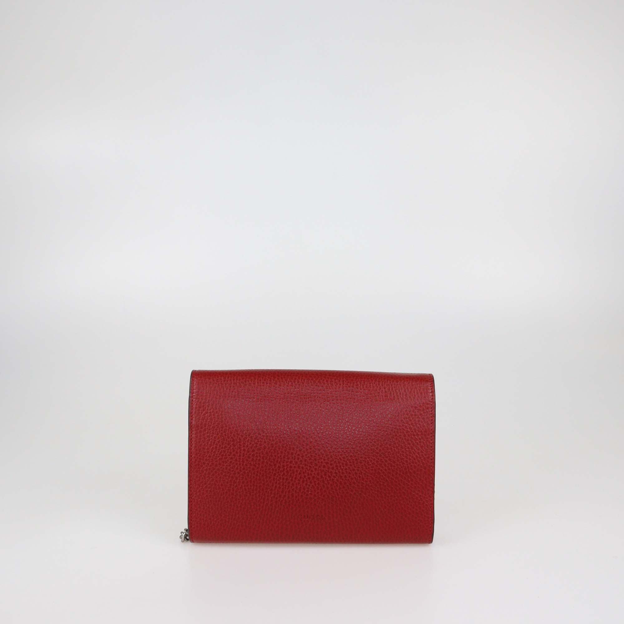 Gucci Red Leather Crystal Dionysus Wallet on Chain