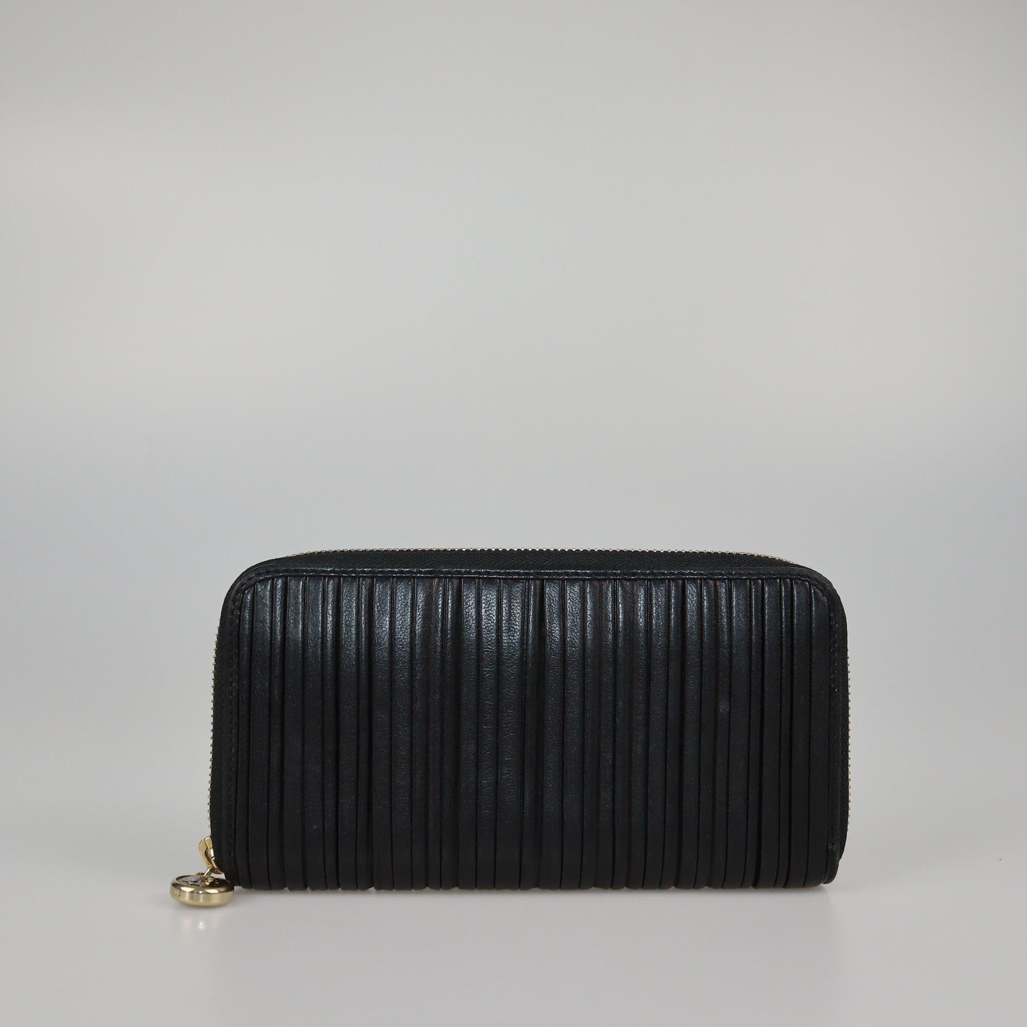 Bvlgari Black Pleated Zip Around Wallet Womens Bvlgari