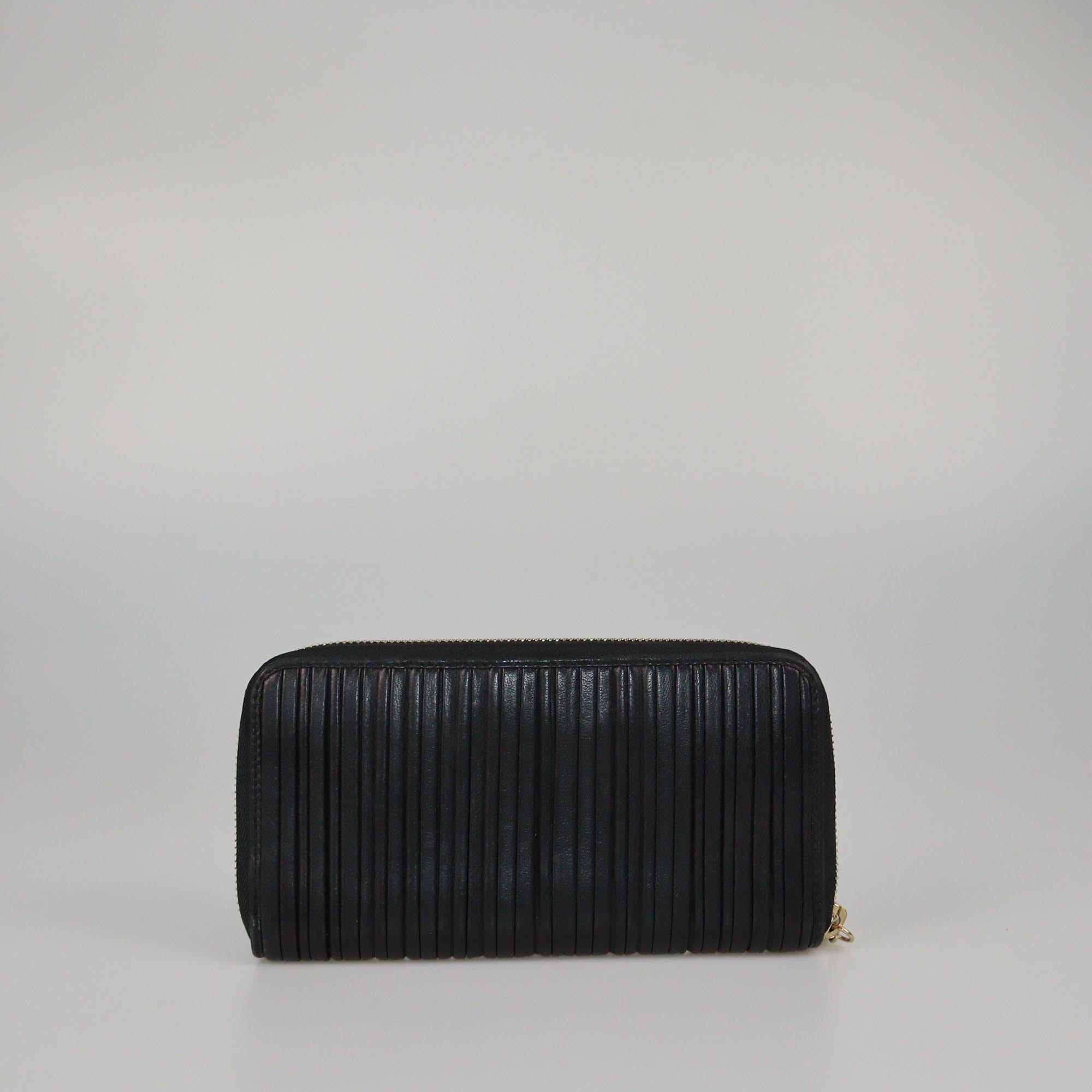 Bvlgari Black Pleated Zip Around Wallet Womens Bvlgari