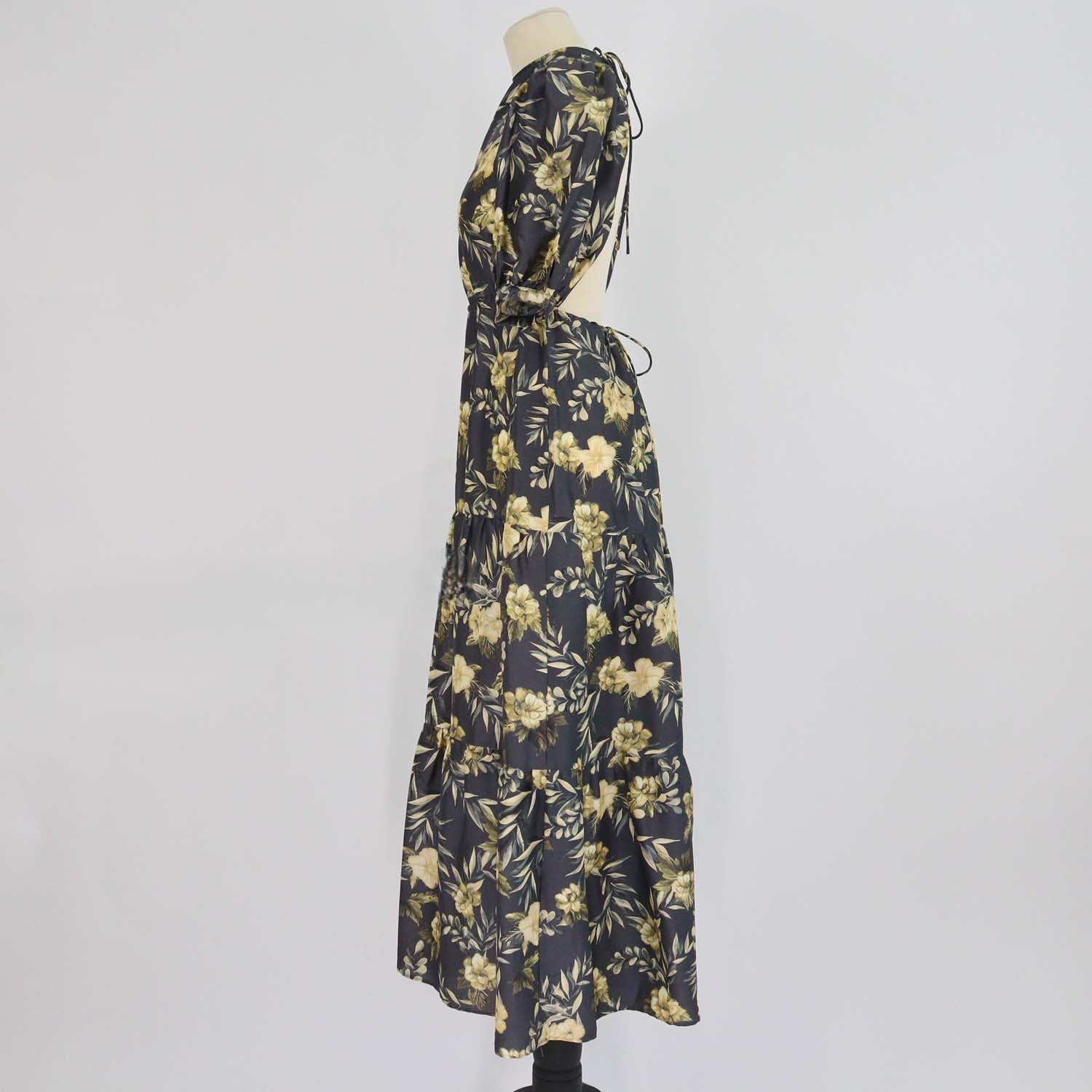 SIR. Grey/Yellow Silk Printed Carmen Midi Dress