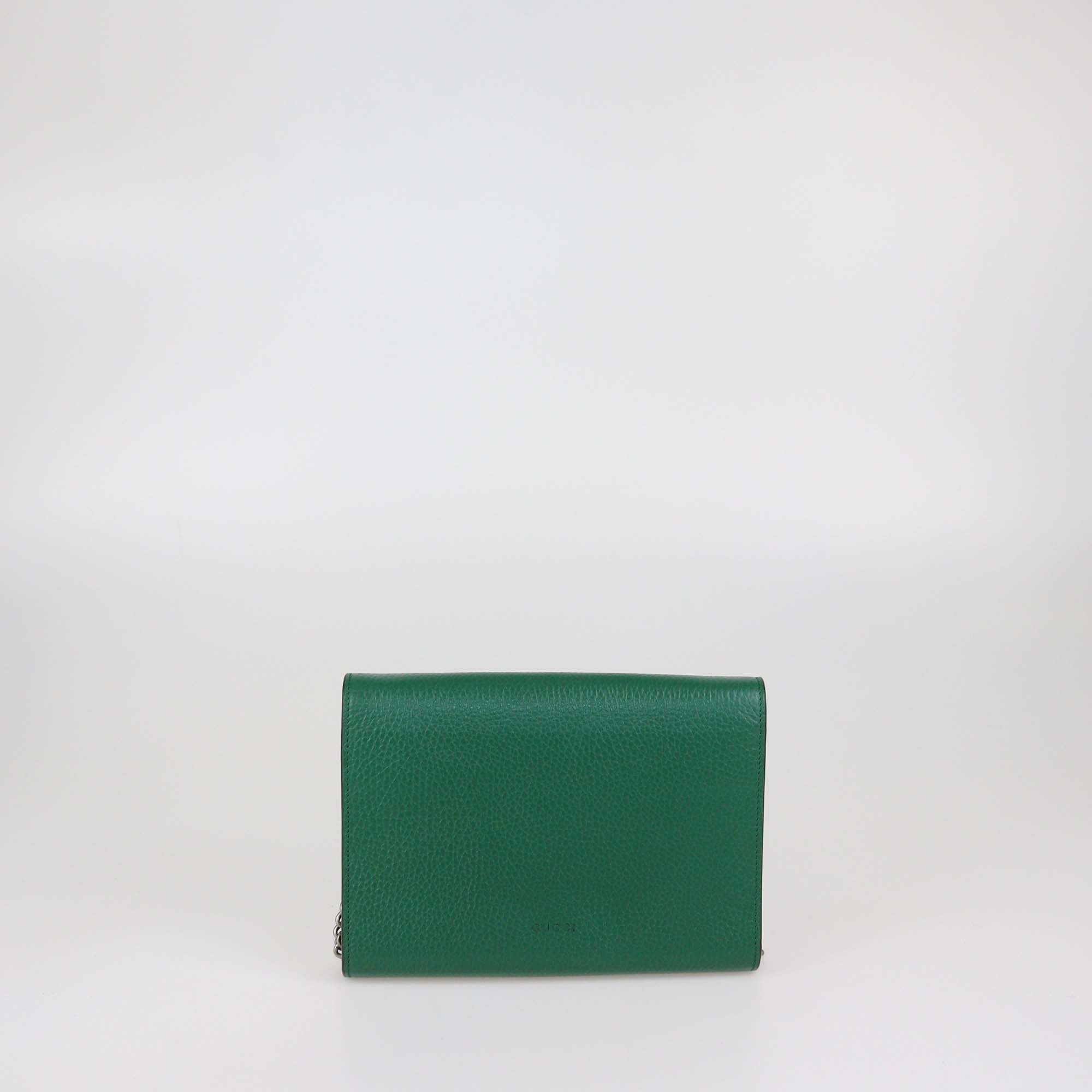Gucci Green Leather Crystal Dionysus Wallet on Chain