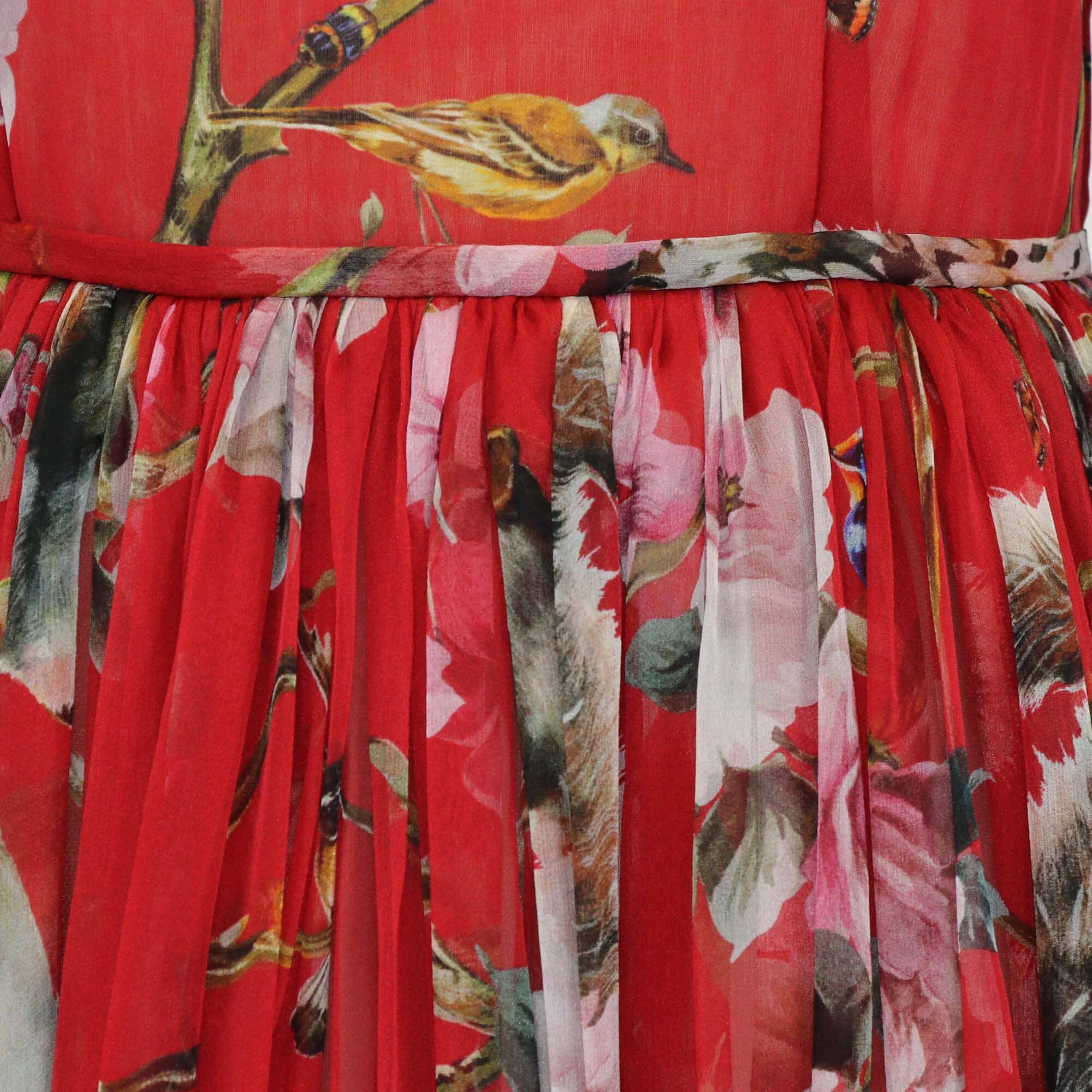 Dolce & Gabbana Red/Multicolor Mix Print Long Sleeve Pleated Dress Womens Dolce & Gabbana
