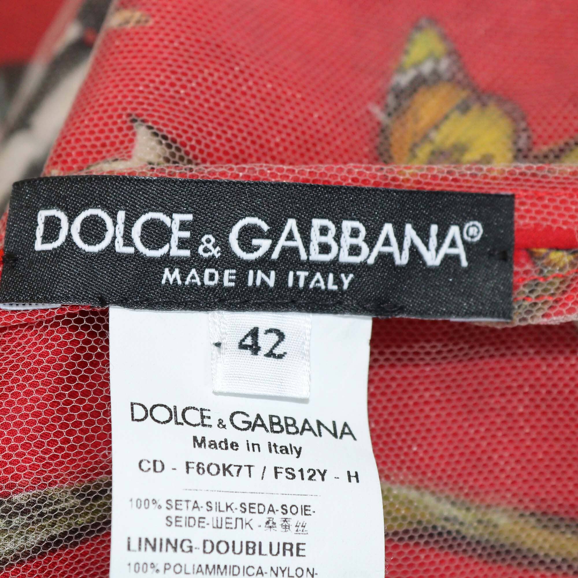 Dolce & Gabbana Red/Multicolor Mix Print Long Sleeve Pleated Dress Womens Dolce & Gabbana