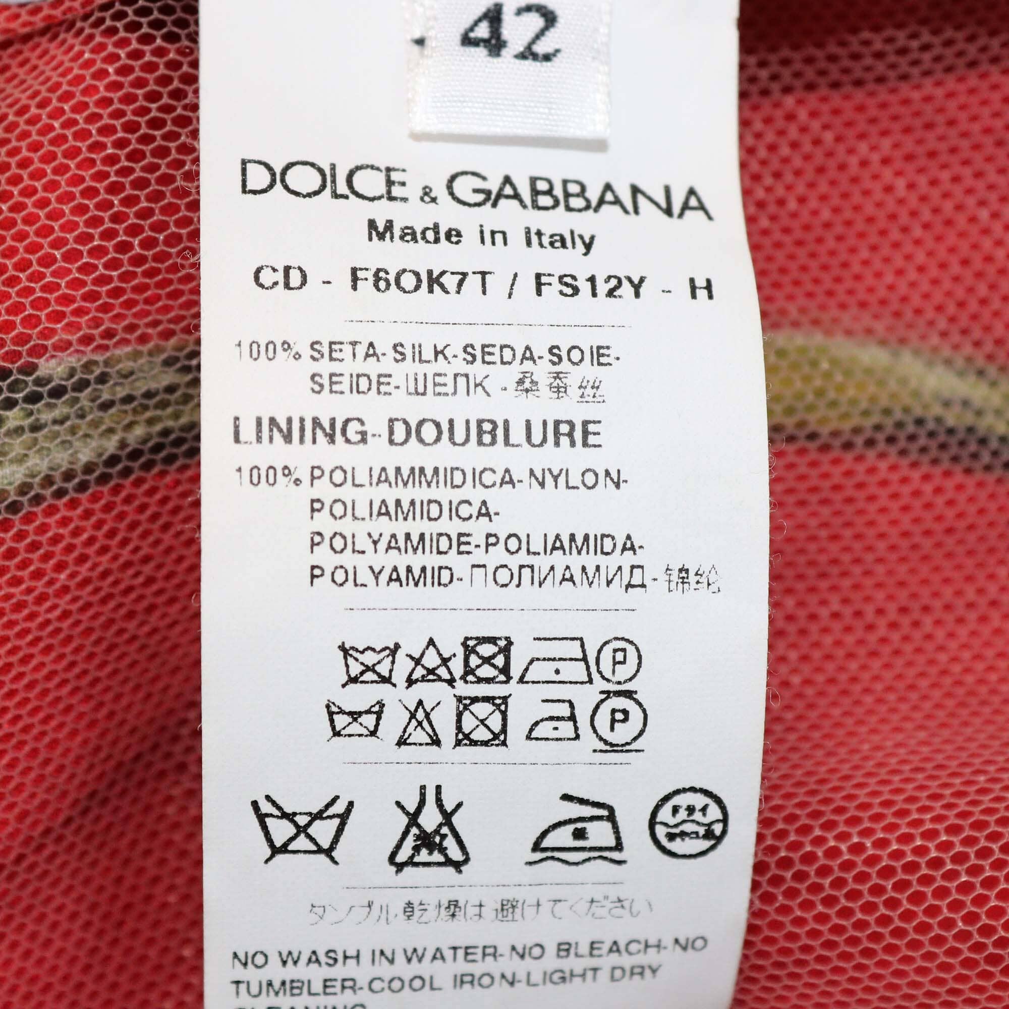 Dolce & Gabbana Red/Multicolor Mix Print Long Sleeve Pleated Dress Womens Dolce & Gabbana