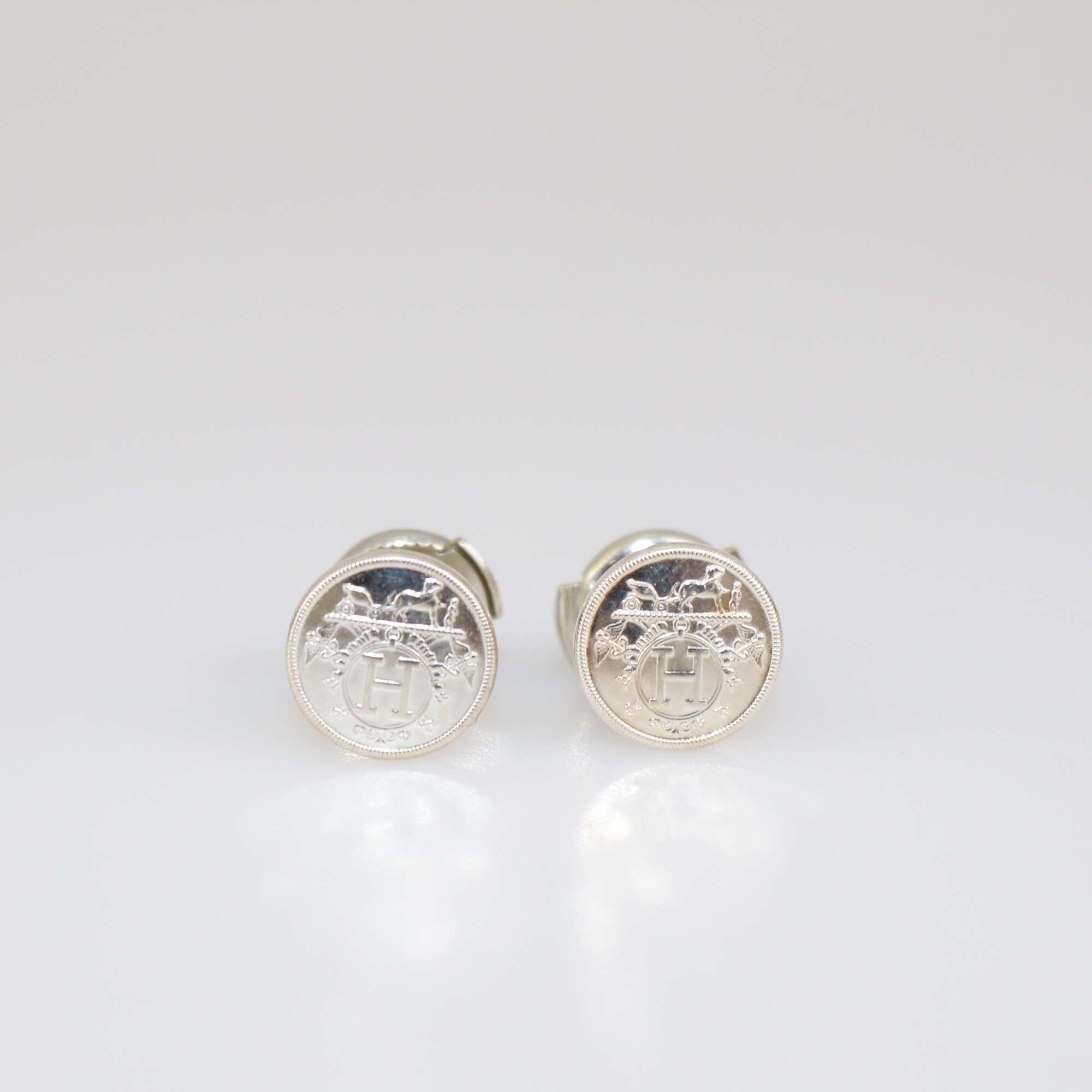 Hermes Silver Ex-Libris Very Small Model Earrings Womens Hermes
