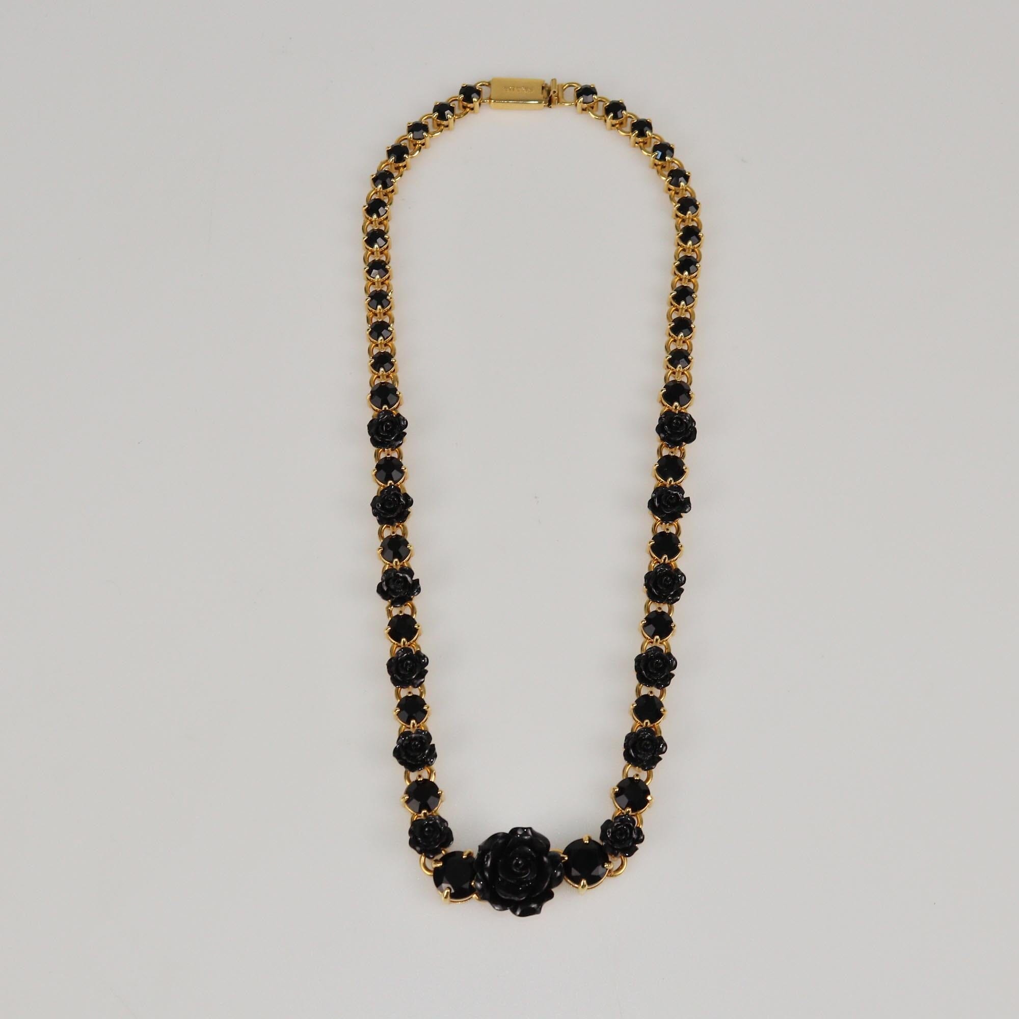 Prada Gold/Black Rose & Crystal Links Necklace Womens Prada