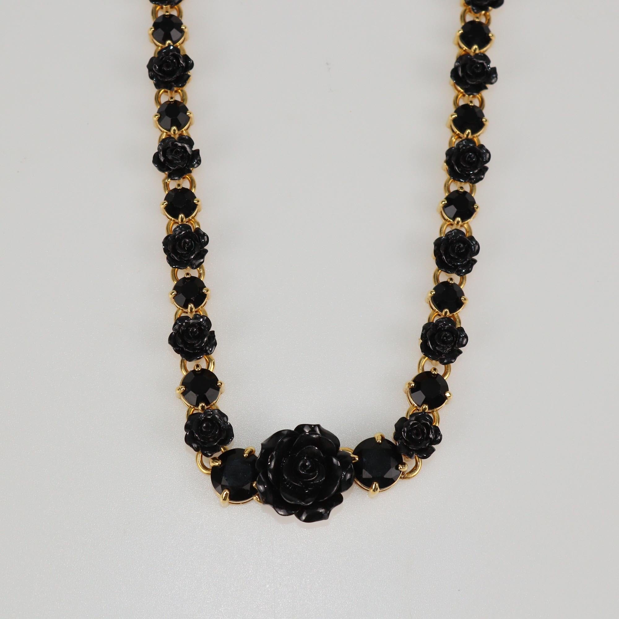Prada Gold/Black Rose & Crystal Links Necklace Womens Prada