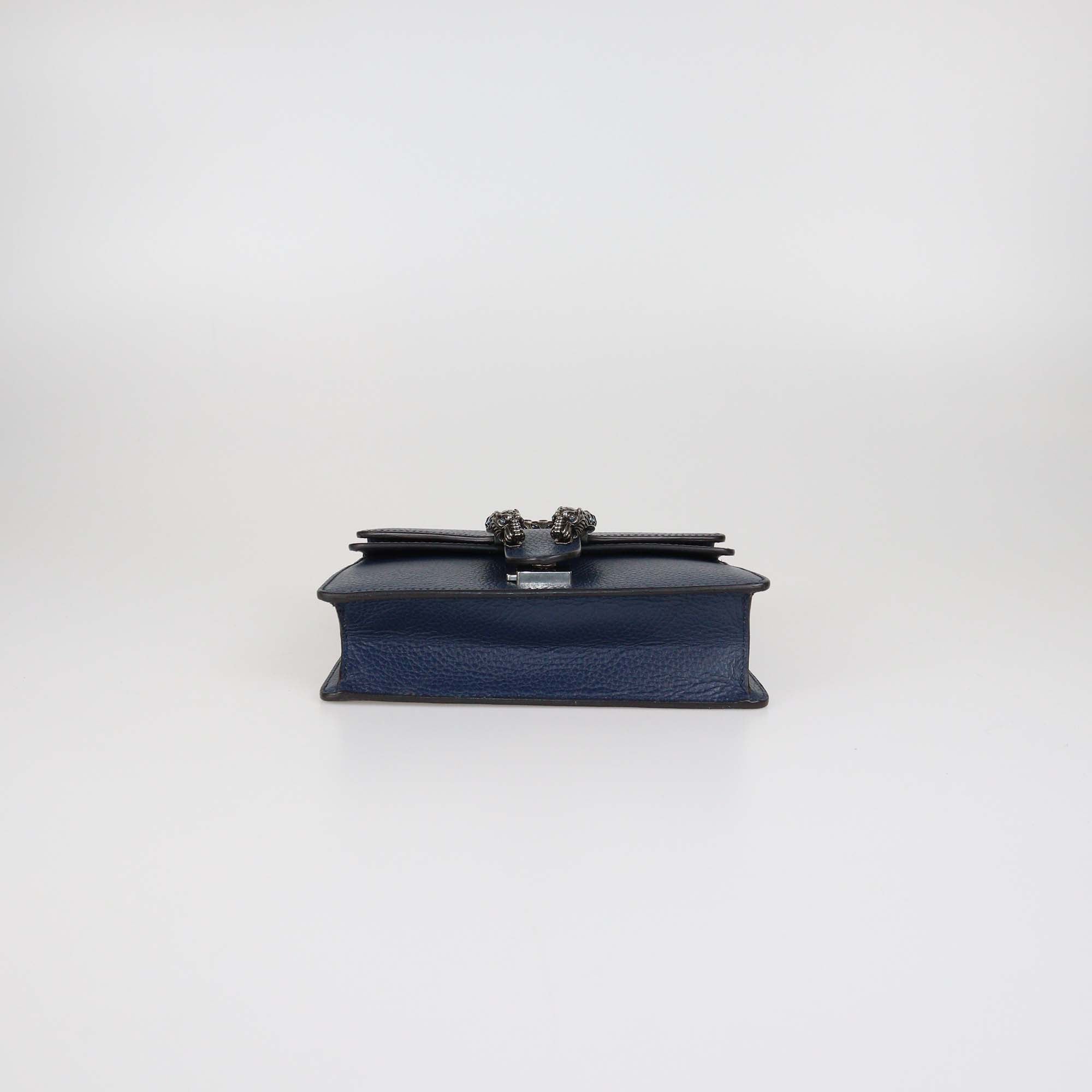 Gucci Navy Blue Leather Mini Crystal Dionysus Shoulder Bag