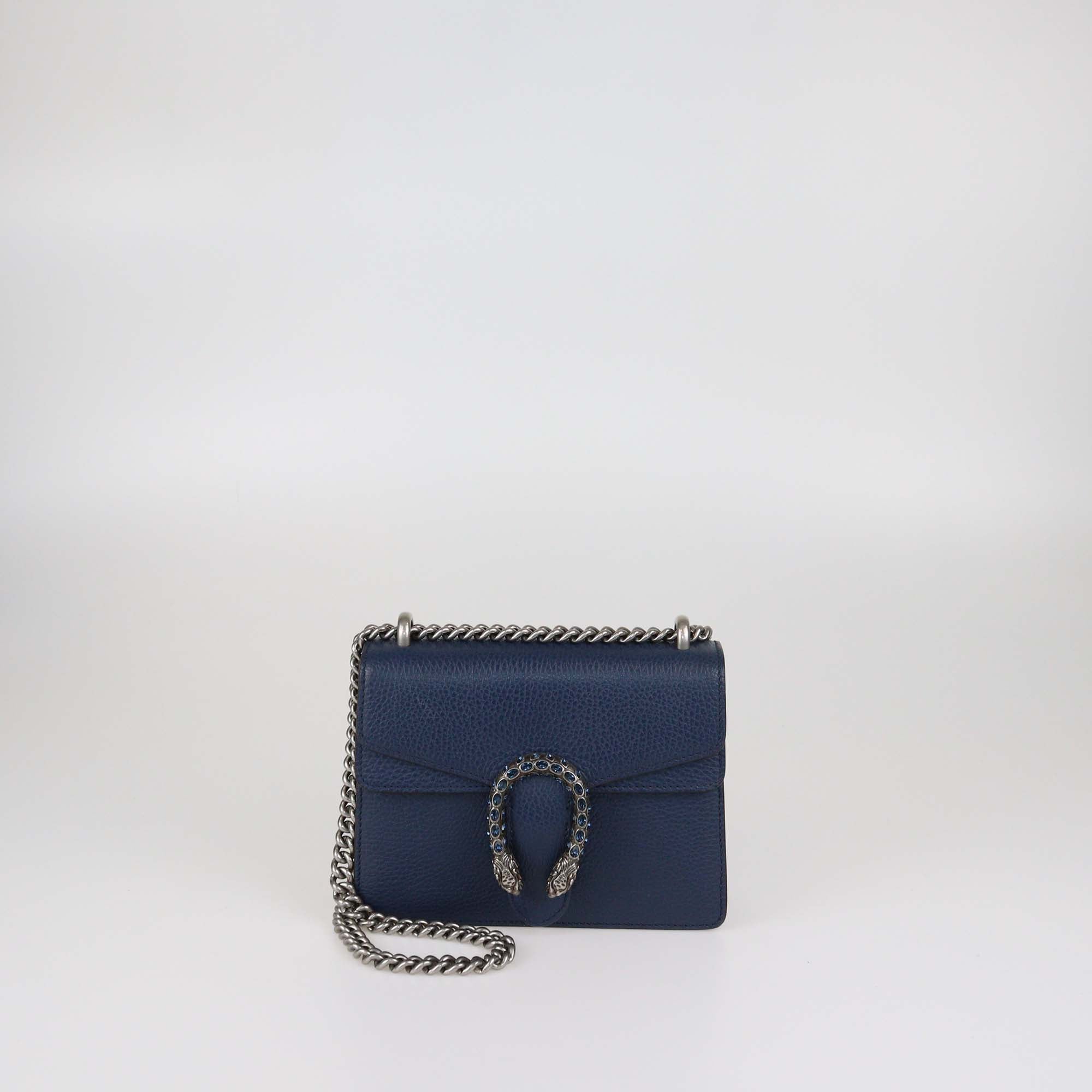 Gucci Navy Blue Leather Mini Crystal Dionysus Shoulder Bag
