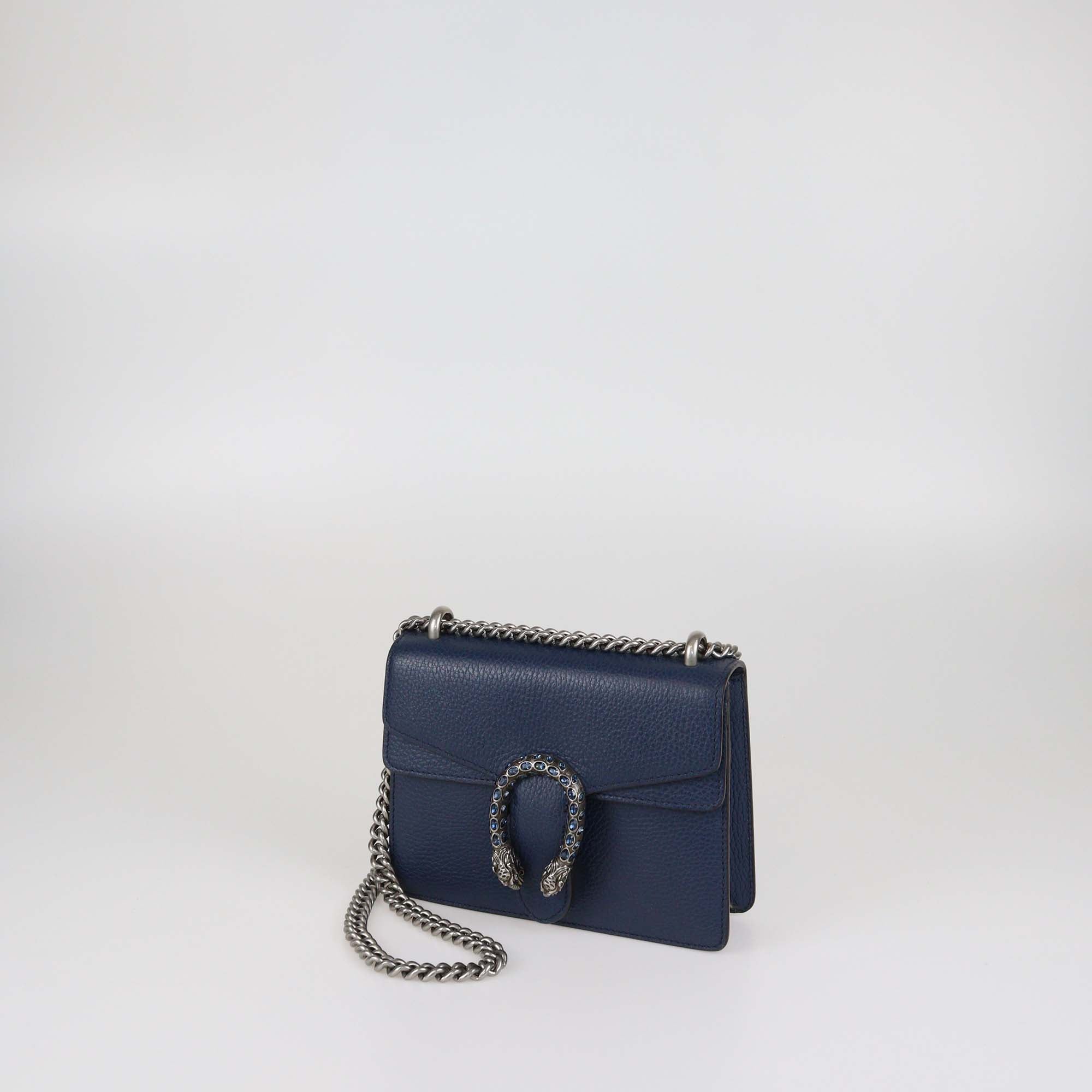Gucci Navy Blue Leather Mini Crystal Dionysus Shoulder Bag
