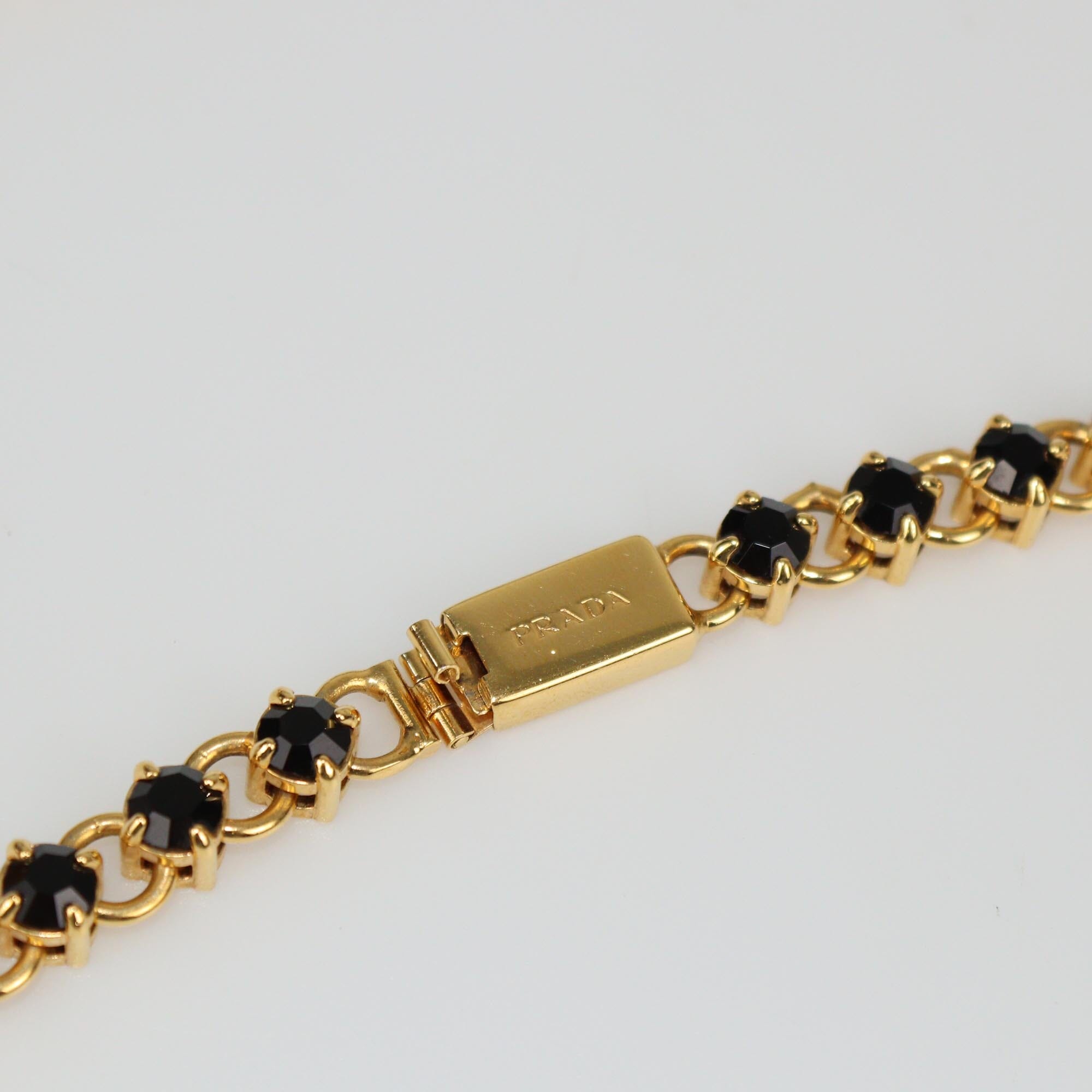 Prada Gold/Black Rose & Crystal Links Necklace Womens Prada