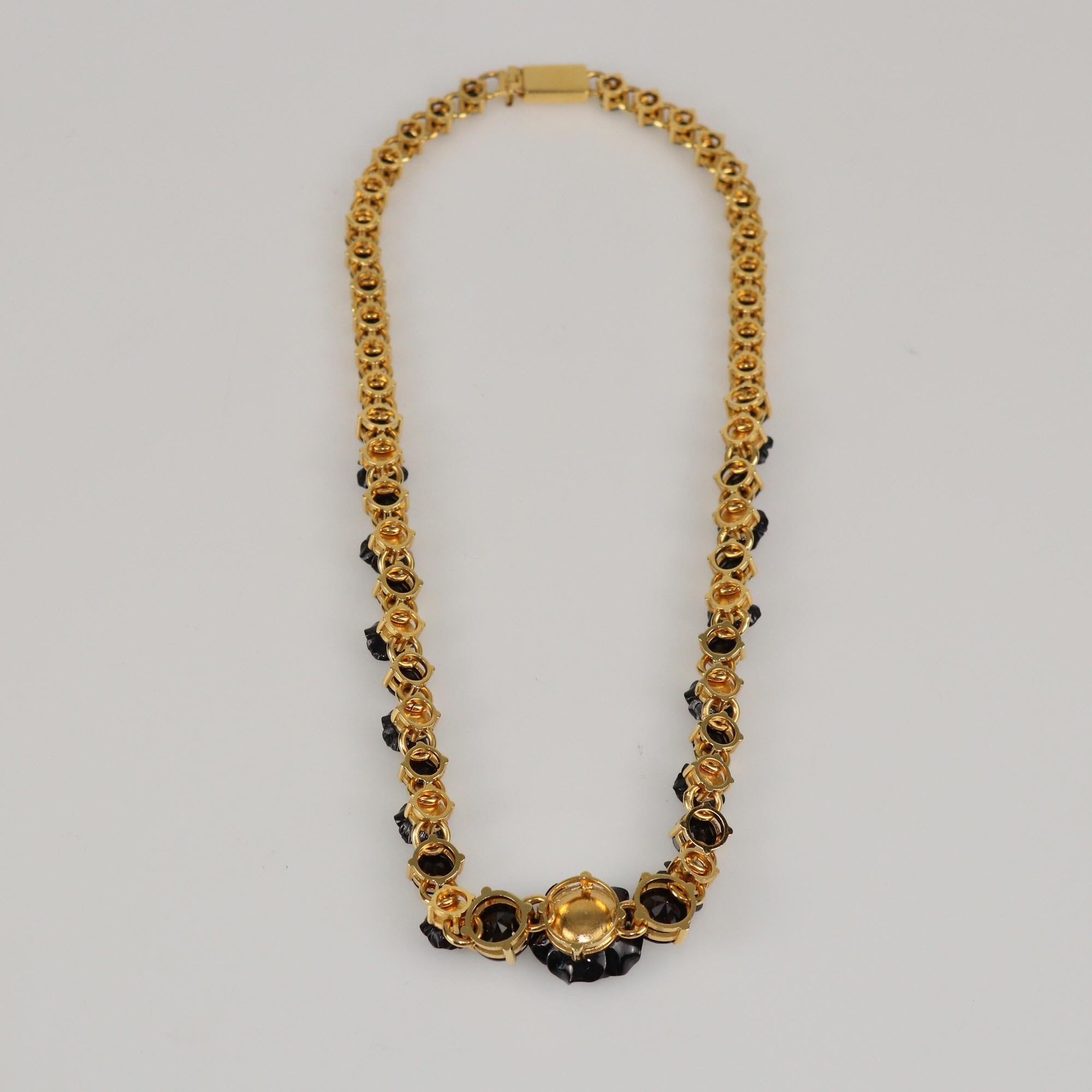 Prada Gold/Black Rose & Crystal Links Necklace Womens Prada