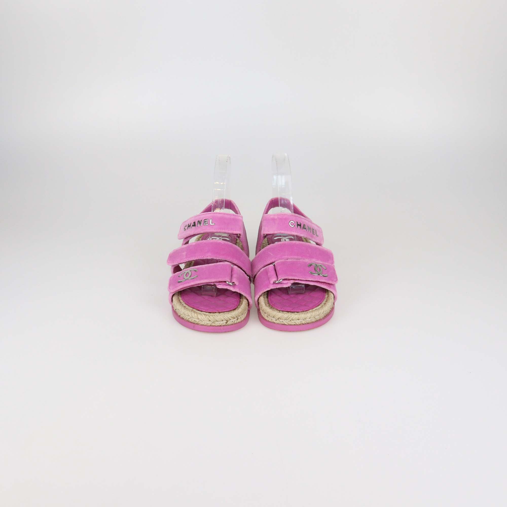 Chanel Pink Velvet CC Espadrilles Sandals
