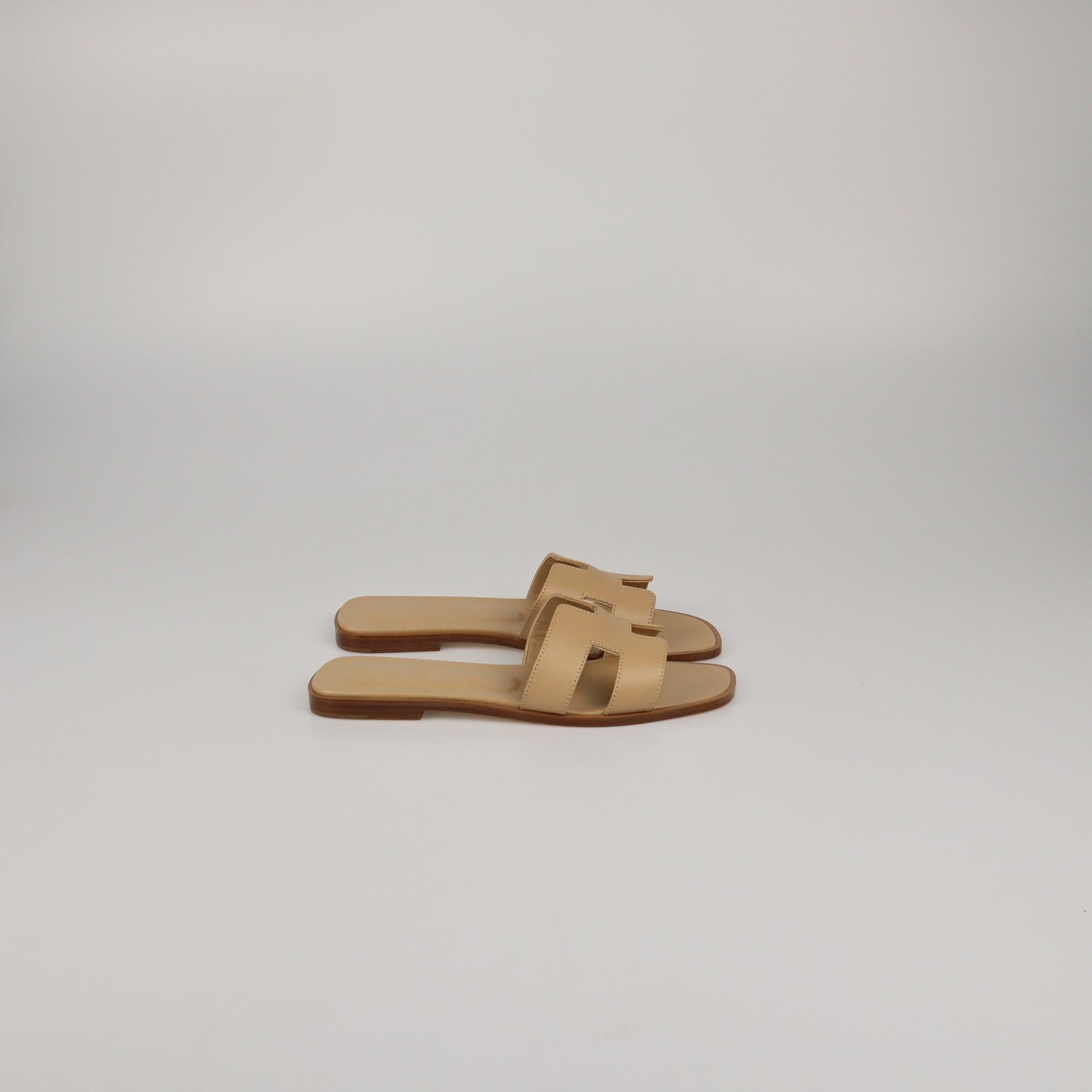 Hermes Beige Lin Oran Sandals Womens Hermes