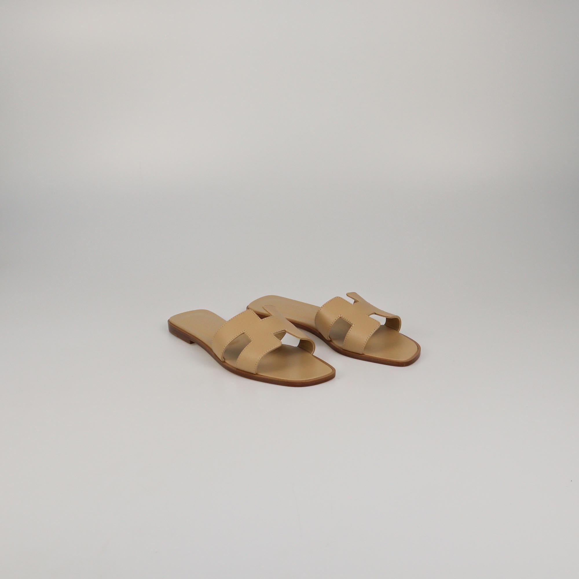 Hermes Beige Lin Oran Sandals Womens Hermes