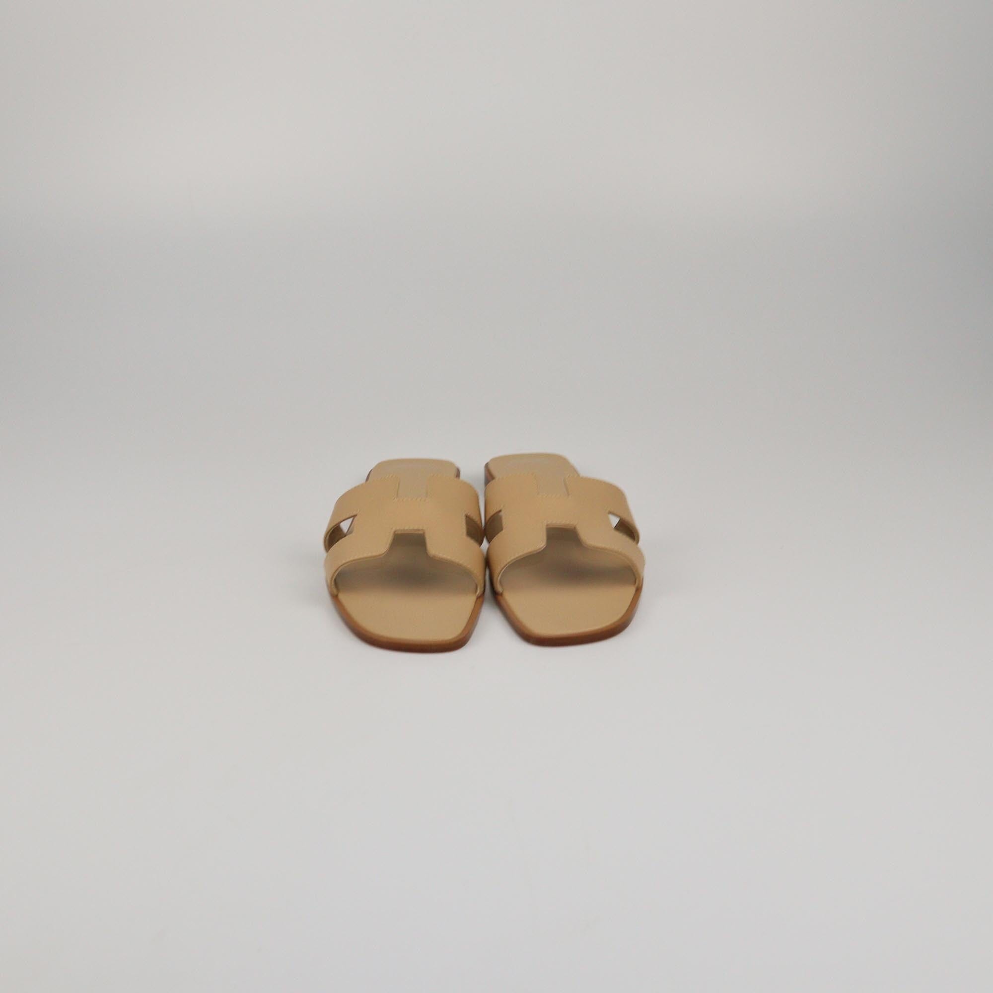 Hermes Beige Lin Oran Sandals Womens Hermes
