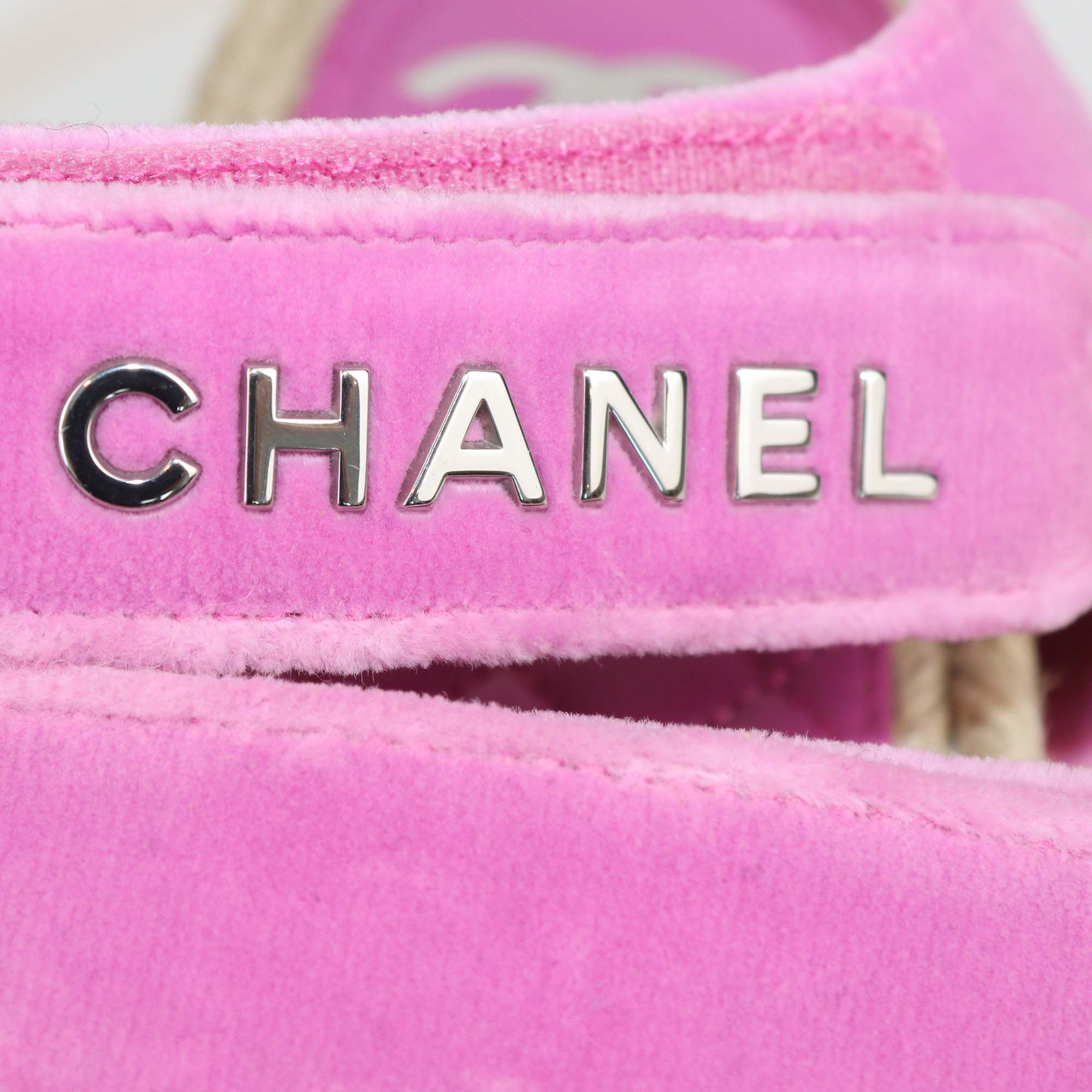 Chanel Pink Velvet CC Espadrilles Sandals