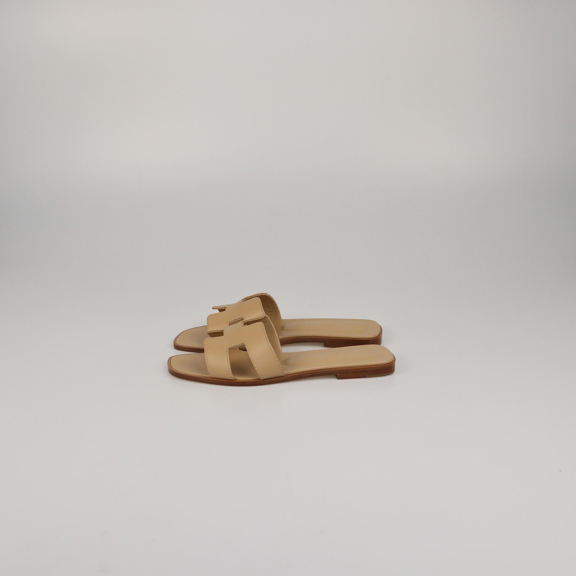 Hermes Beige Lin Oran Sandals Womens Hermes
