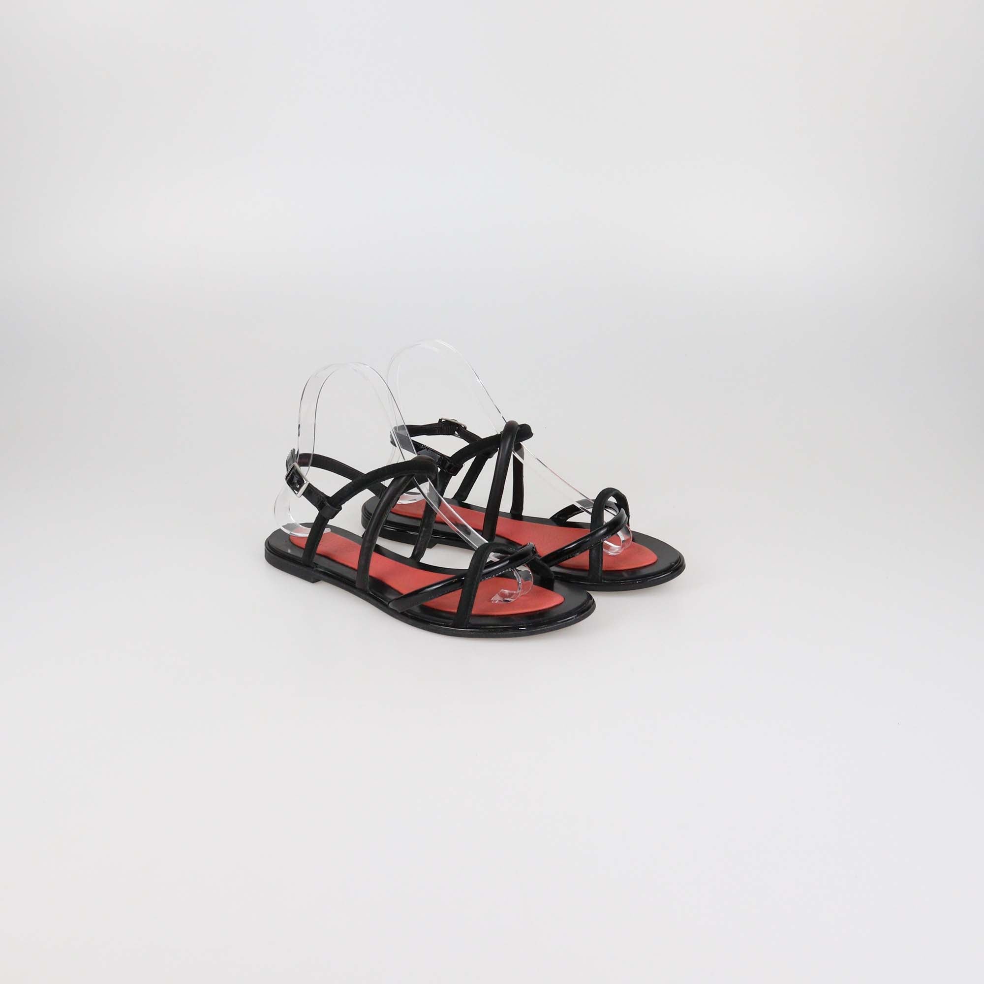 Kenzo Black/Red Leather Strappy Flat Sandals