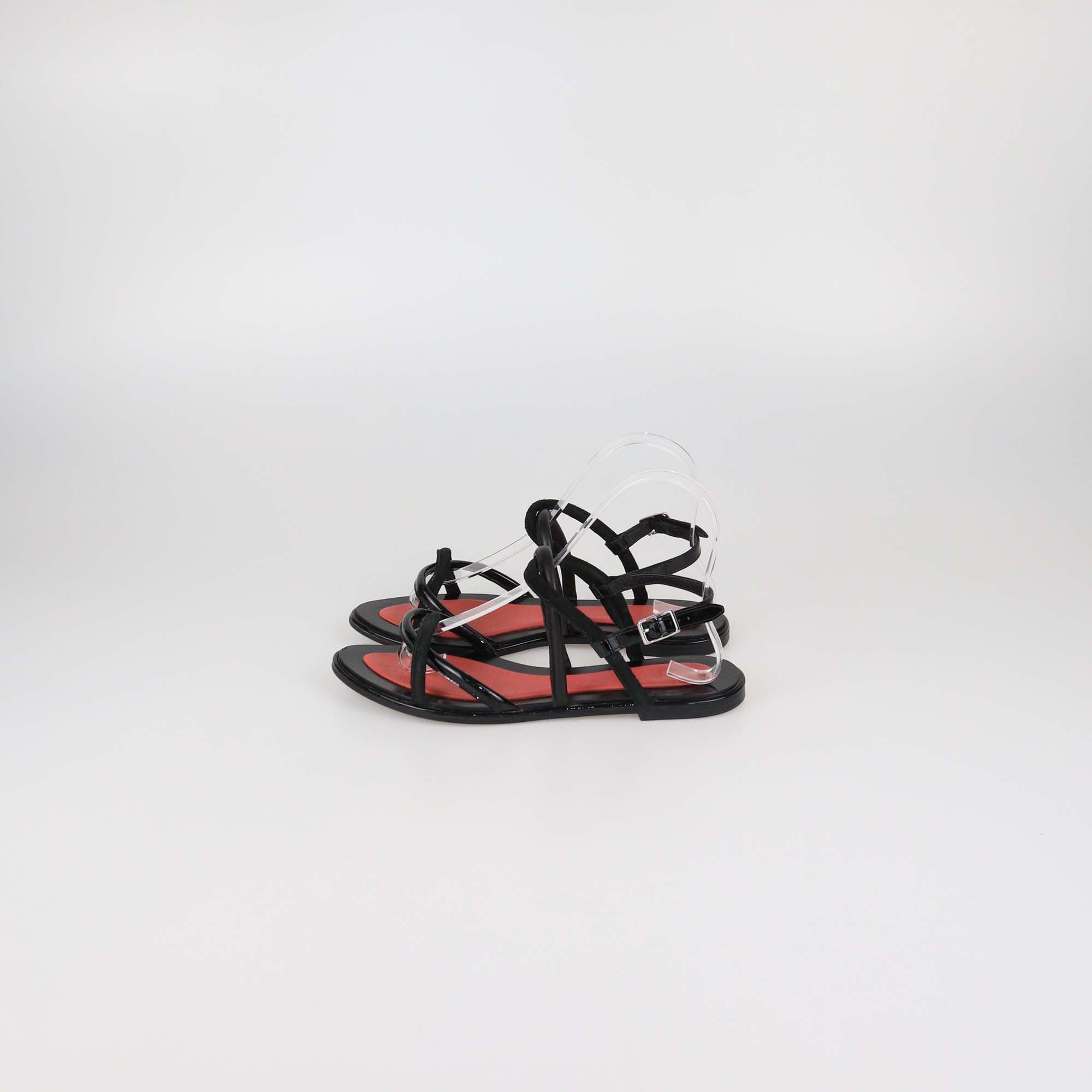 Kenzo Black/Red Leather Strappy Flat Sandals