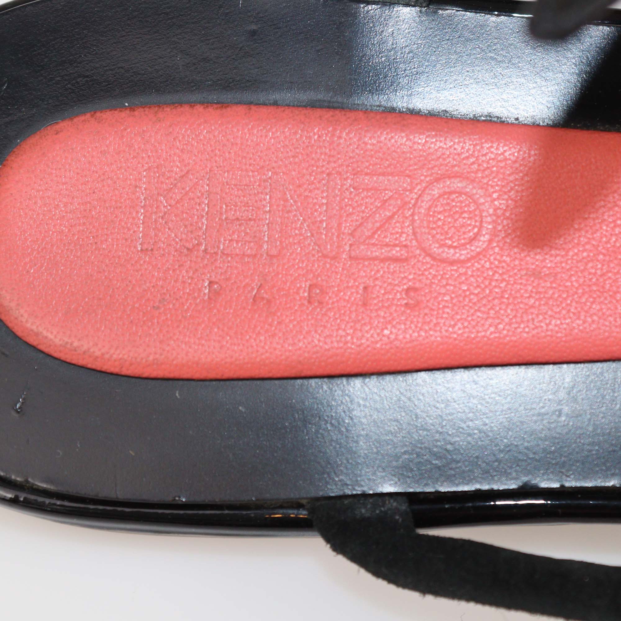 Kenzo Black/Red Leather Strappy Flat Sandals