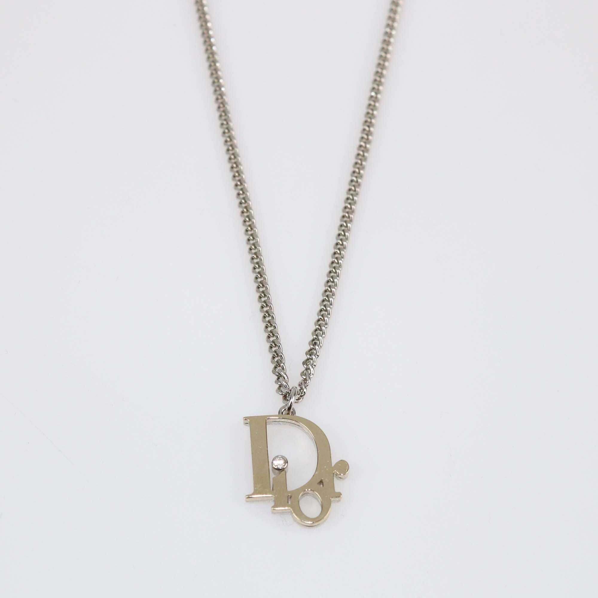 Christian Dior Two-Tone Crystal Oblique Pendant Necklace Mens Christian Dior