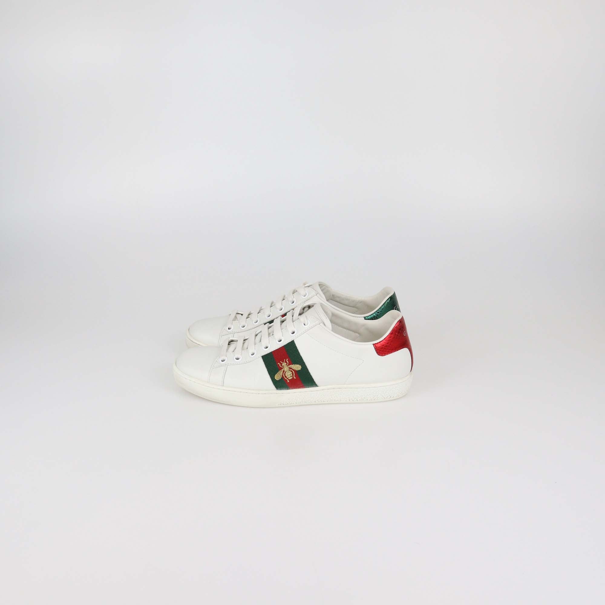 Gucci White Leather Ace Bee Low Top Sneakers