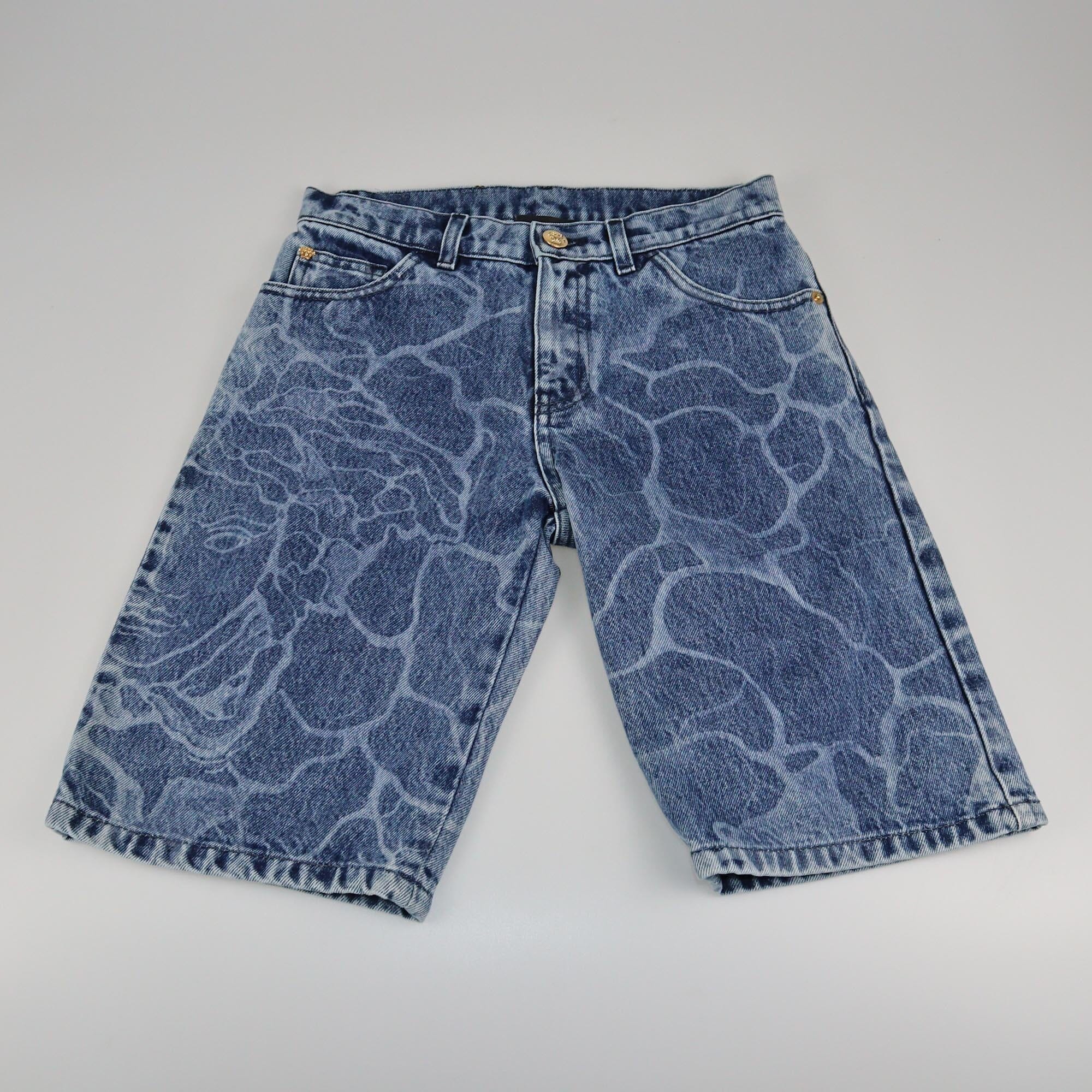 Versace Kids Blue Denim Medusa Print Short Kids Versace Kids
