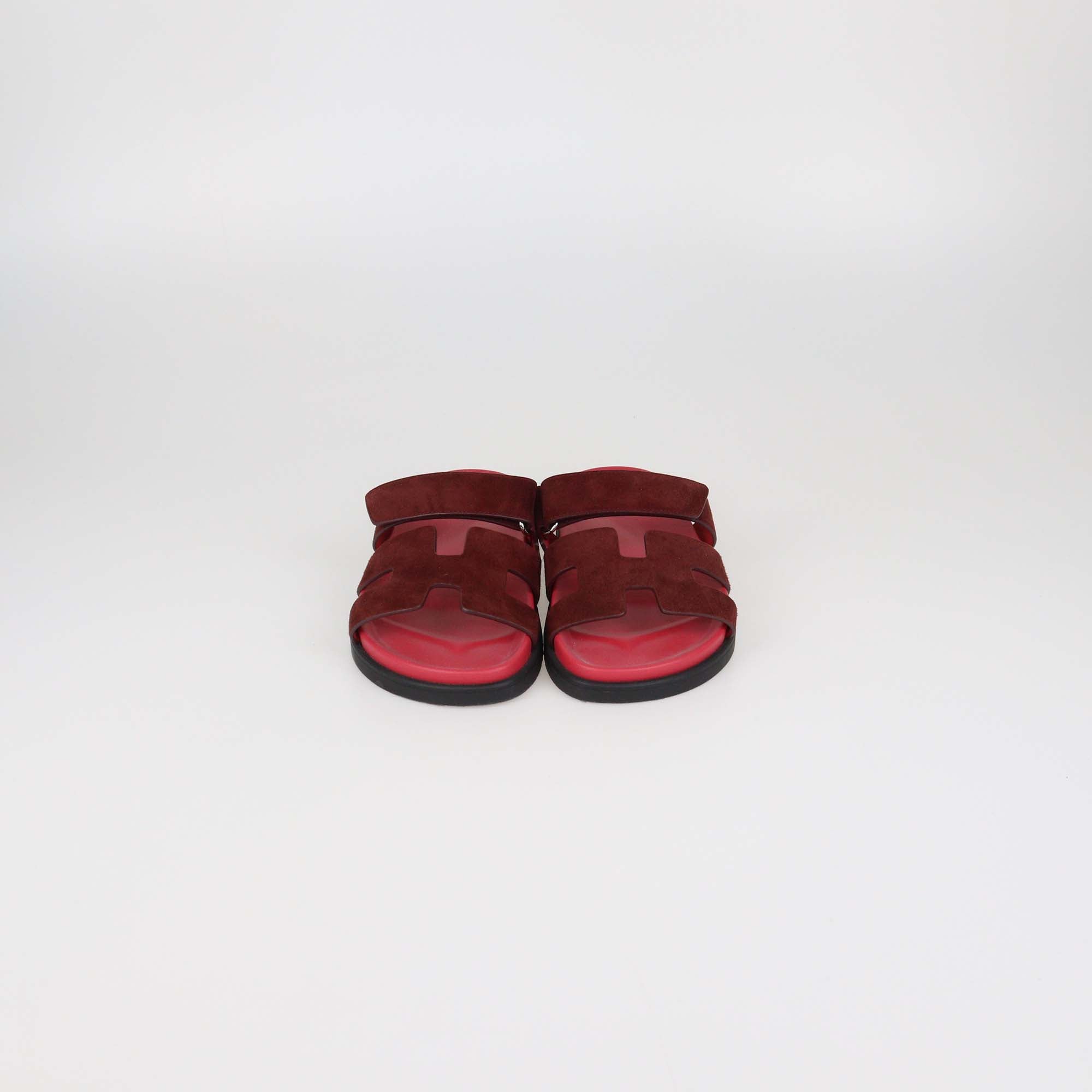Hermes Rouge Marsala Suede Chypre Sandals