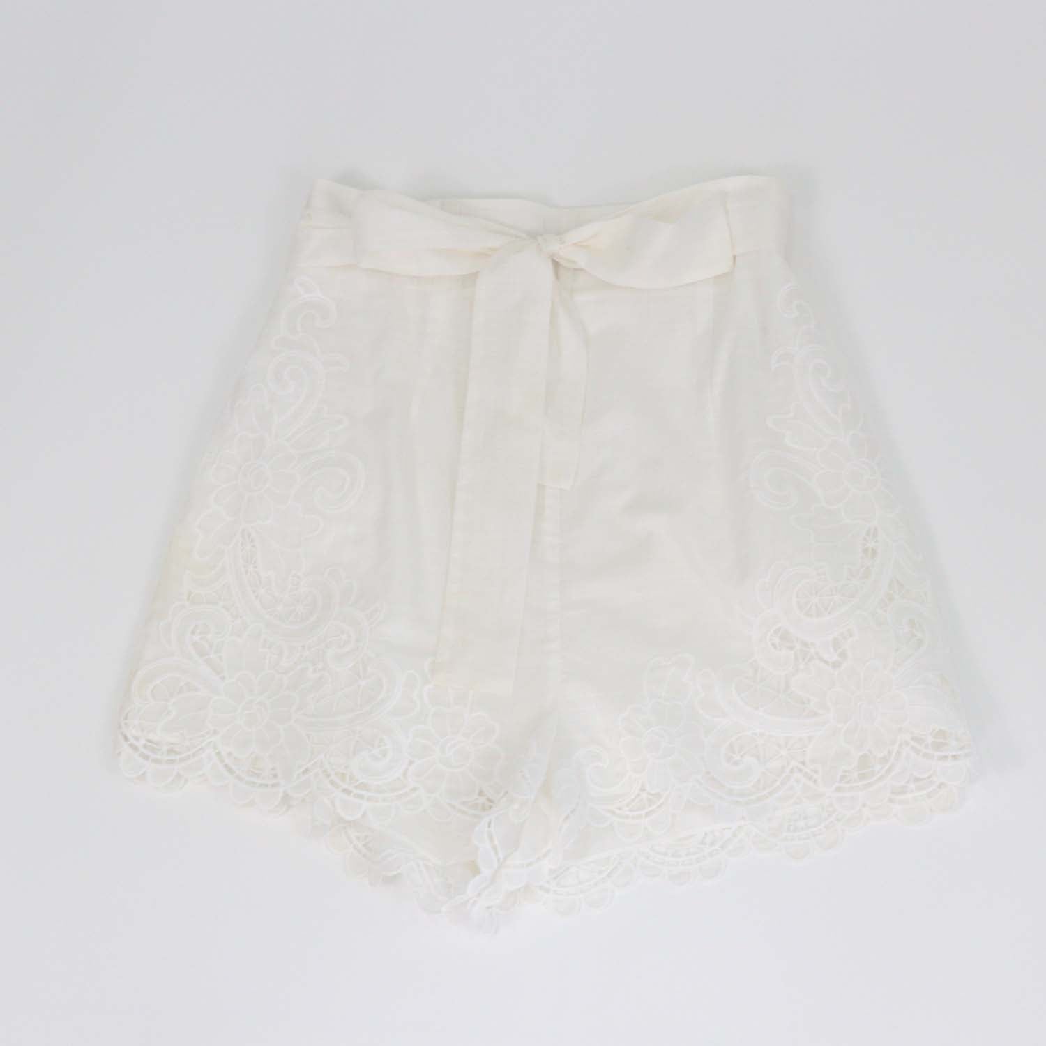 Zimmermann White Cotton Lace Embroidered Mini Short