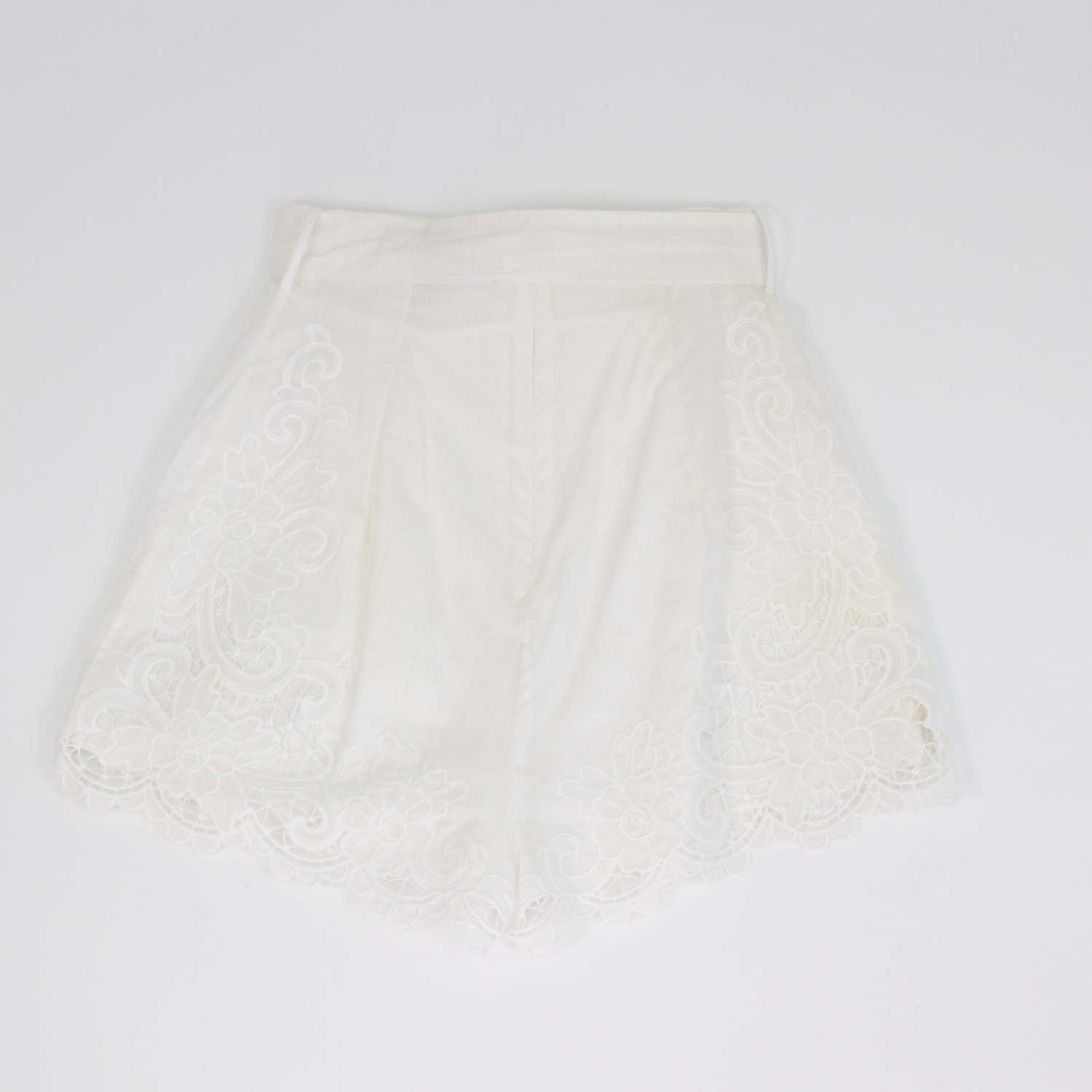 Zimmermann White Cotton Lace Embroidered Mini Short