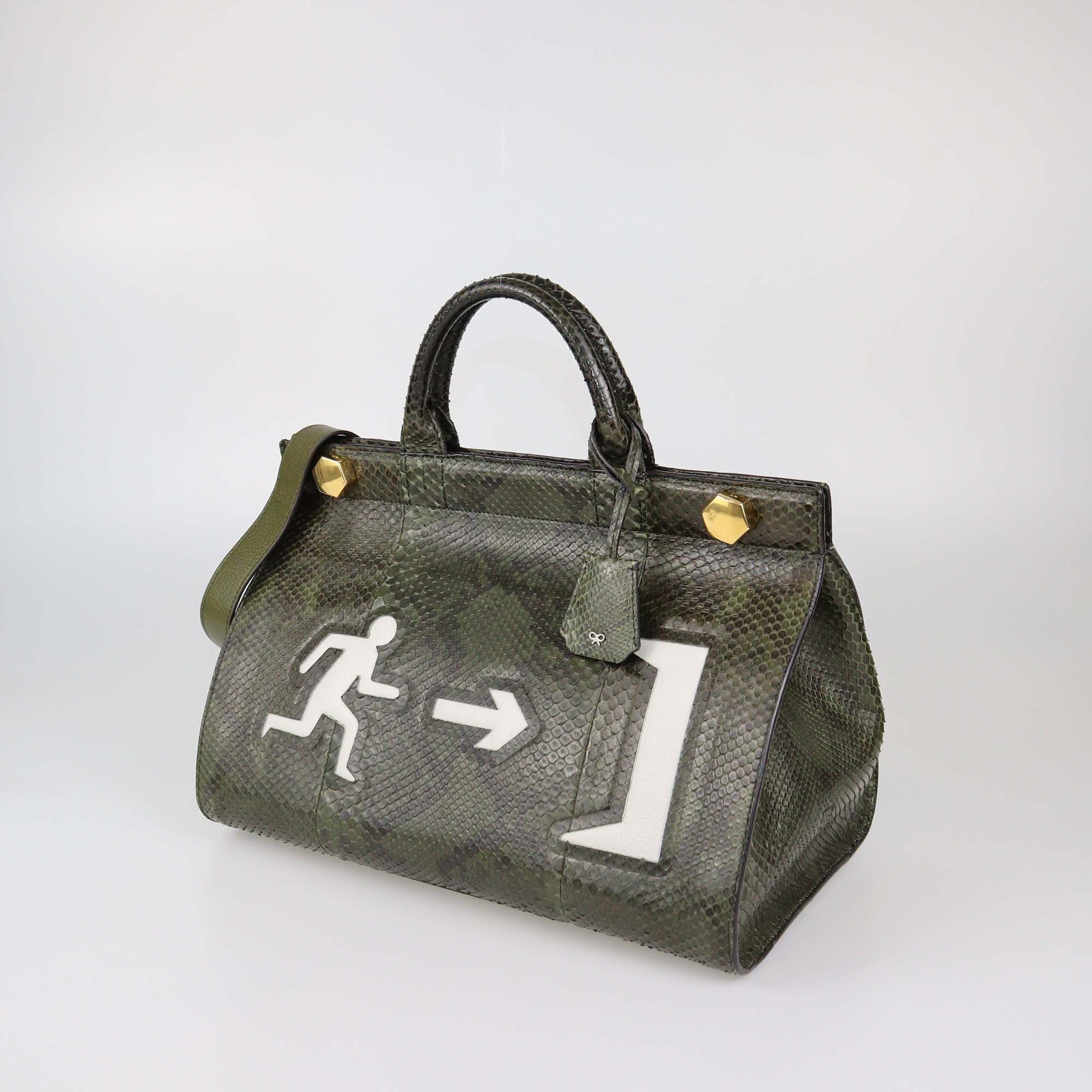 Anya Hindmarch Olive Green Python Exit Epshon Top Handle Bag