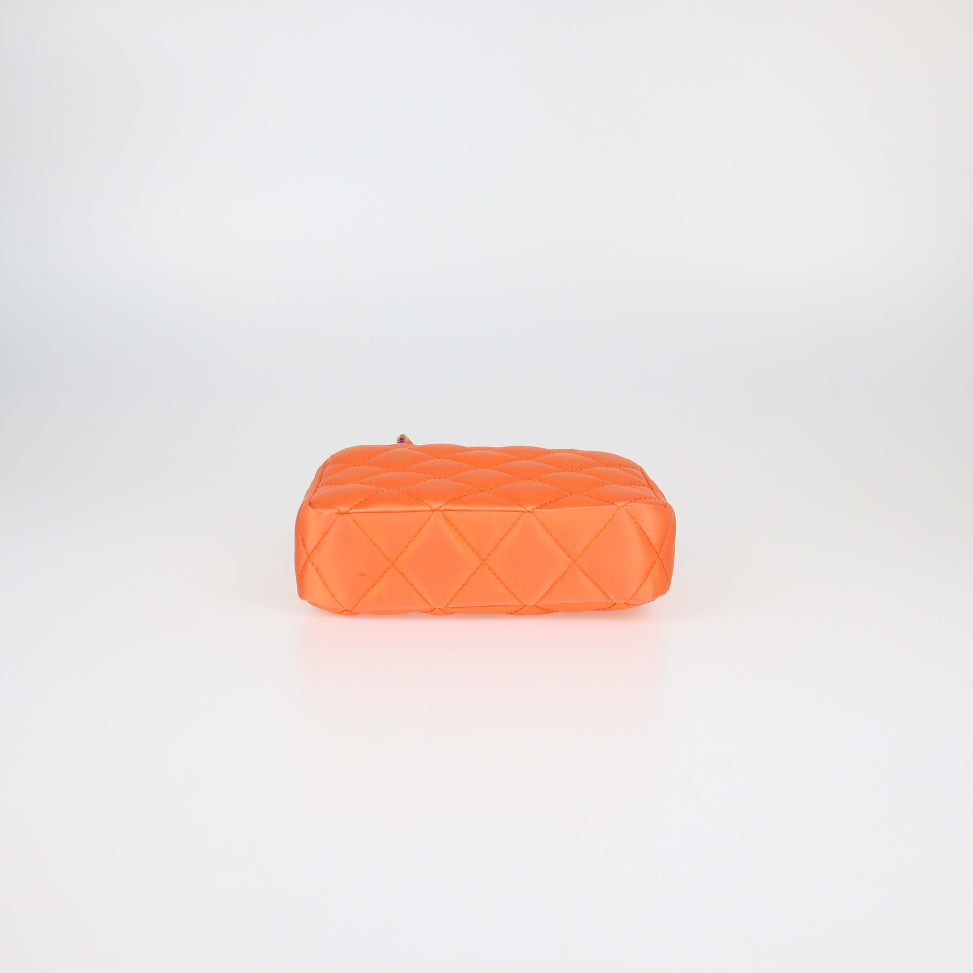 Amina Muaddi Orange Quilted Satin Super Mini Amini Betty Bag
