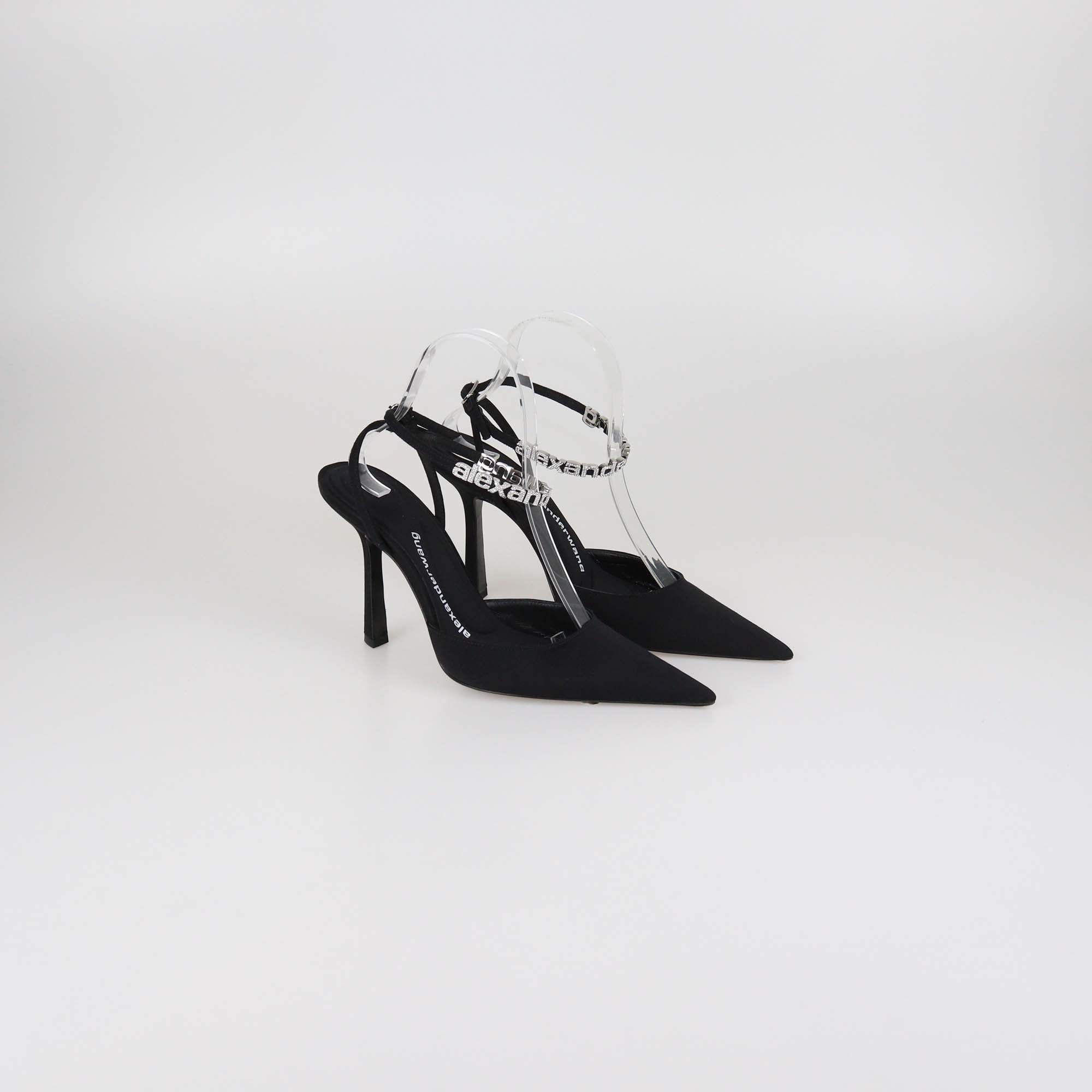 Alexander Wang Black Fabric Delphine 105 Logo Strap Pumps
