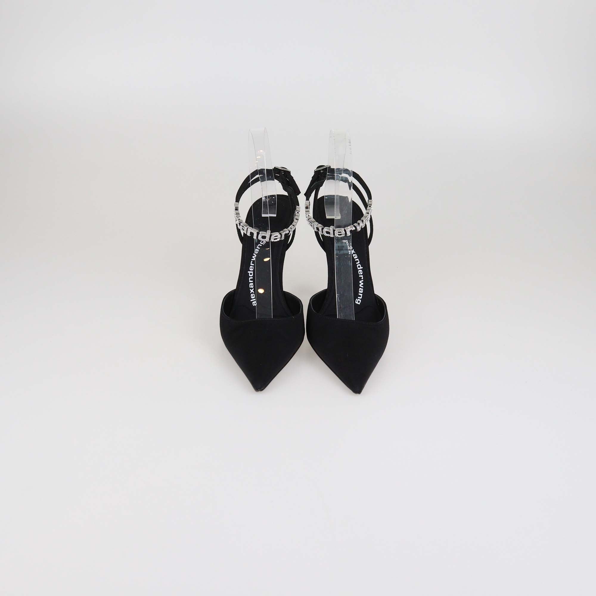 Alexander Wang Black Fabric Delphine 105 Logo Strap Pumps