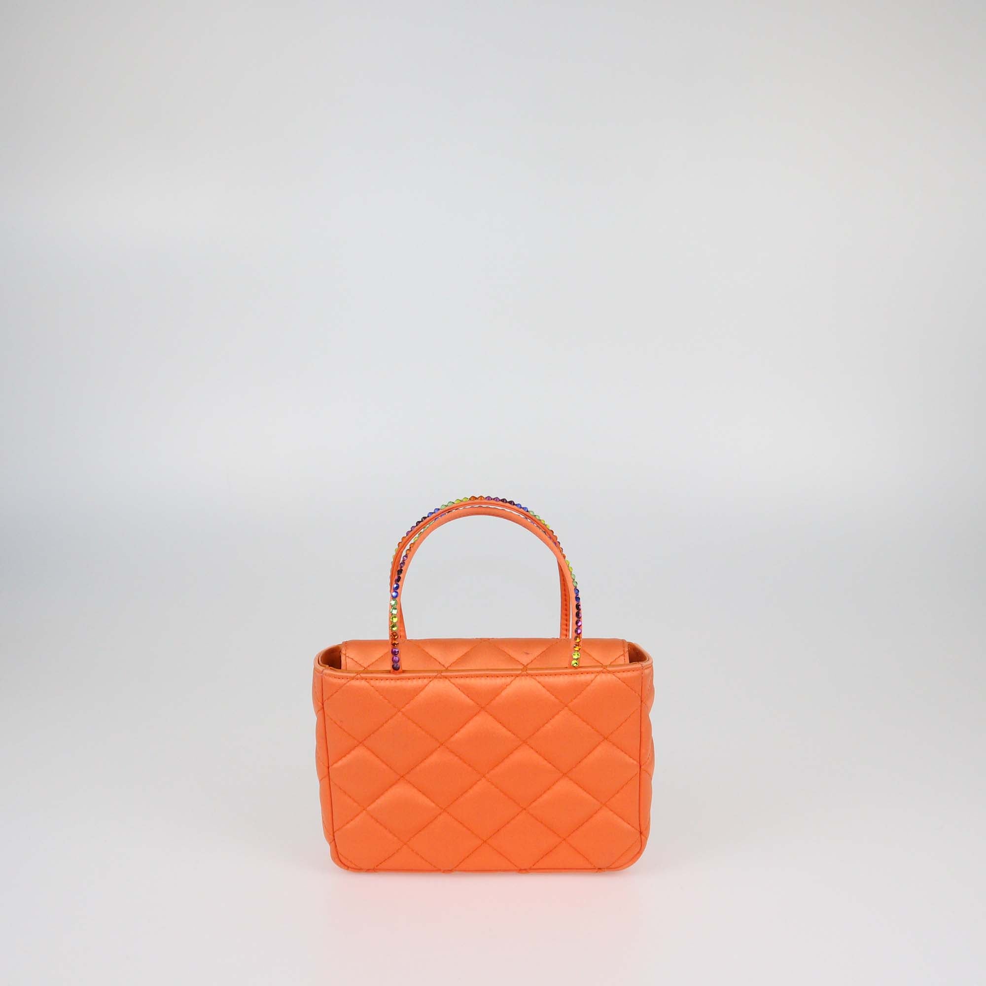 Amina Muaddi Orange Quilted Satin Super Mini Amini Betty Bag
