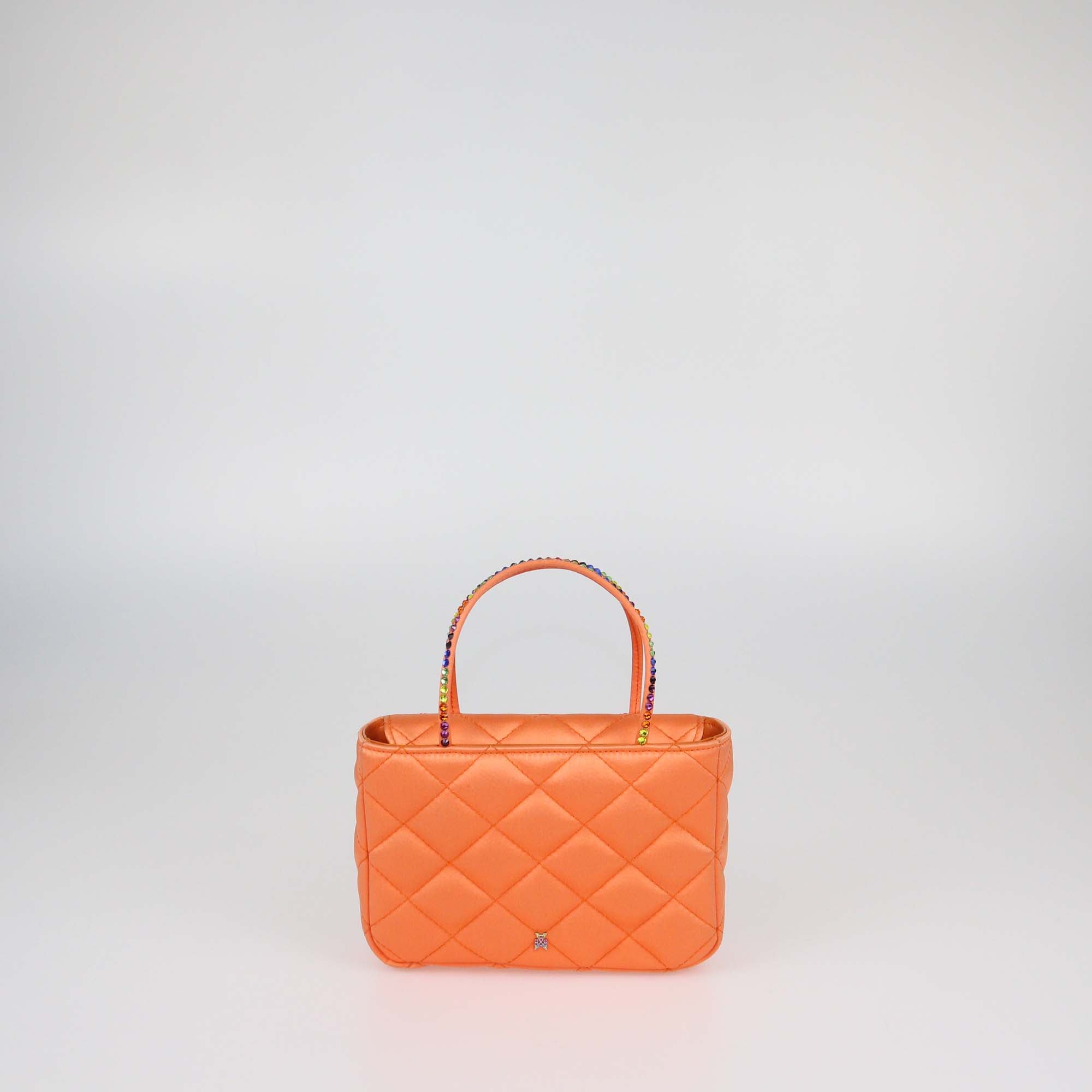 Amina Muaddi Orange Quilted Satin Super Mini Amini Betty Bag