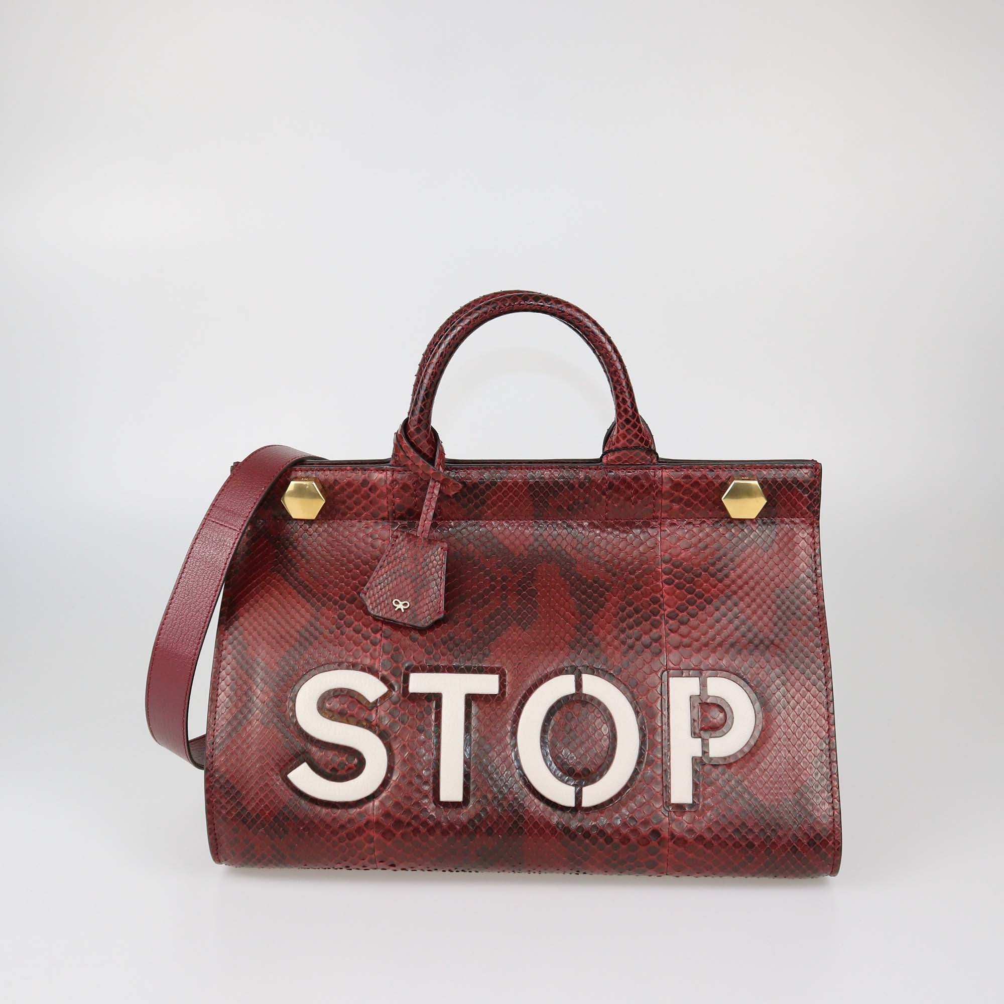 Anya Hindmarch Red Python Stop Epshon Top Handle Bag