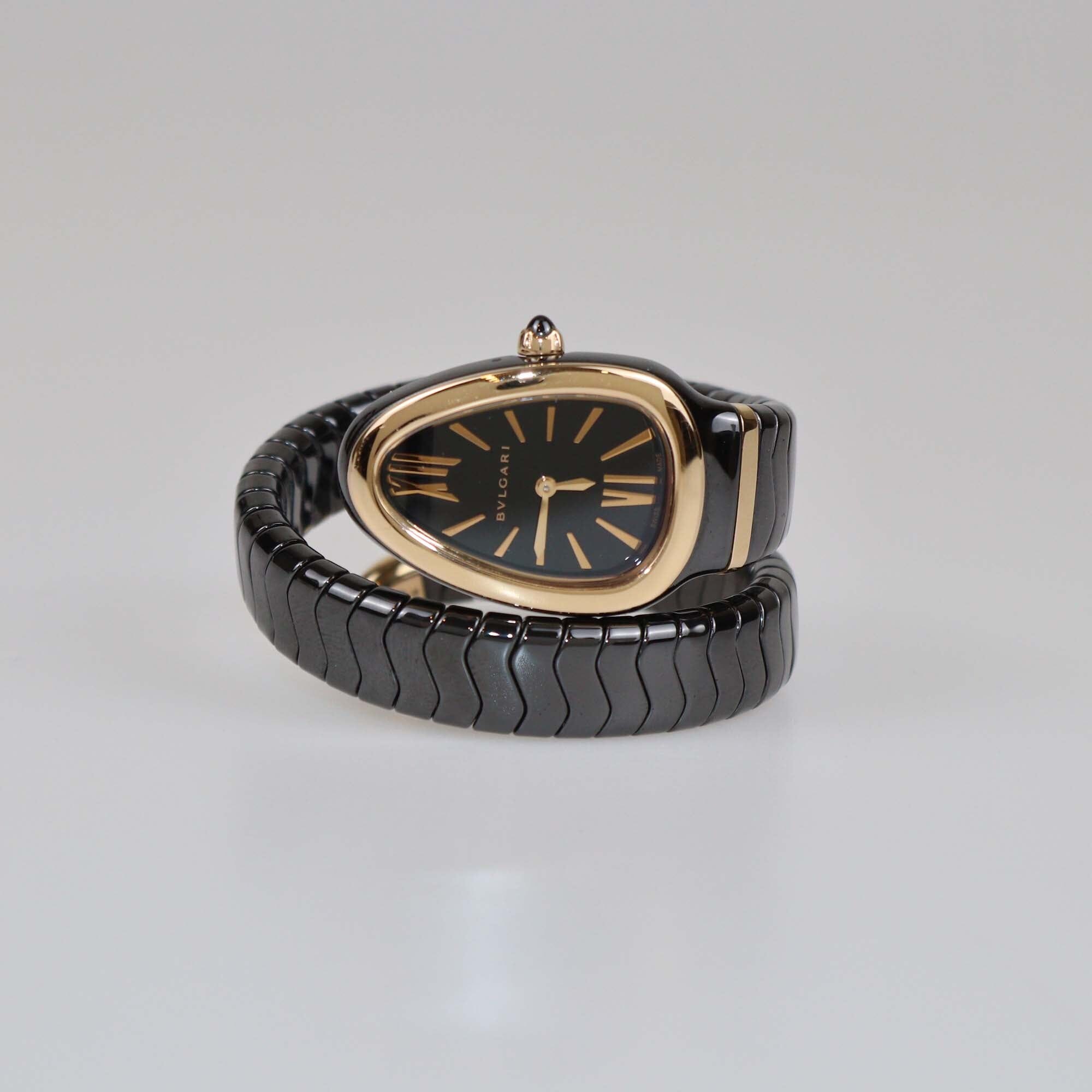 Bvlgari Black Ceramic 18K Rose Gold Serpenti Spiga 102735 Women's Watch 35mm Womens Bvlgari