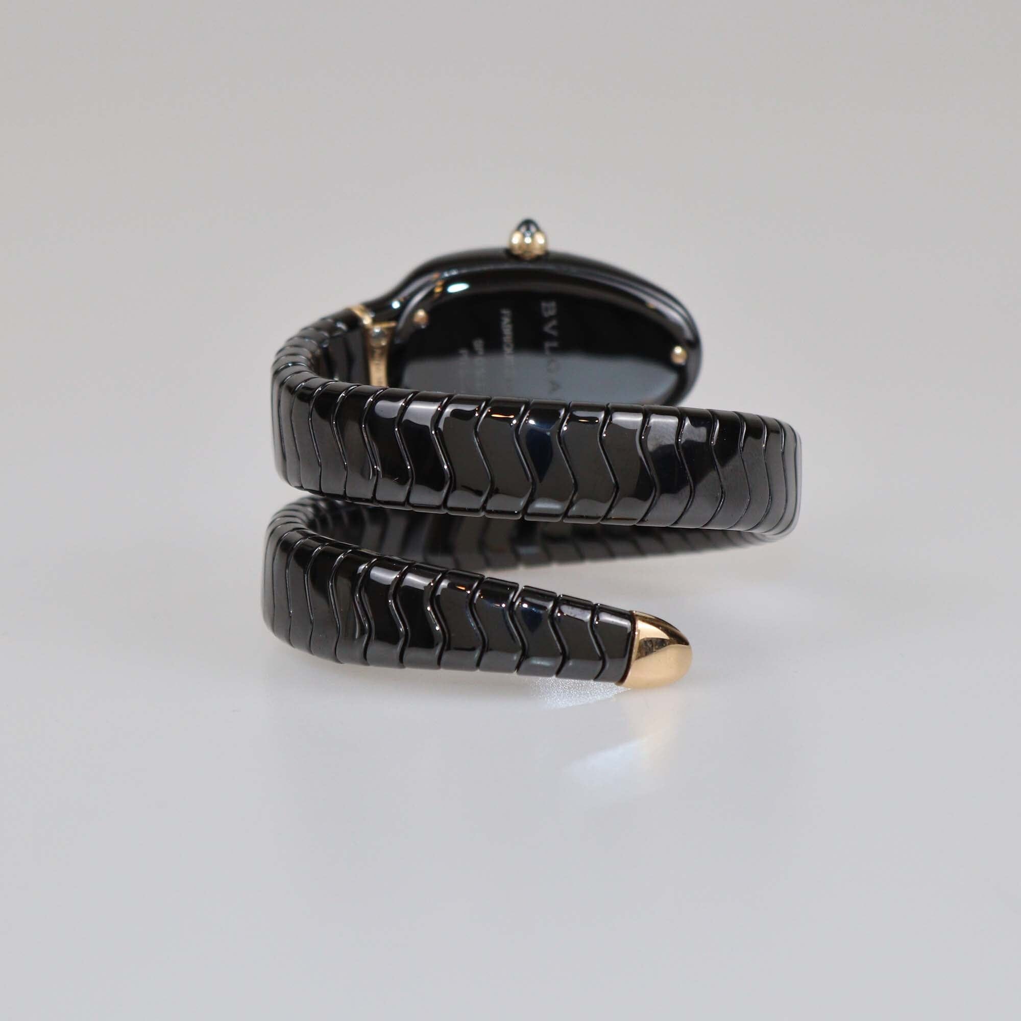 Bvlgari Black Ceramic 18K Rose Gold Serpenti Spiga 102735 Women's Watch 35mm Womens Bvlgari