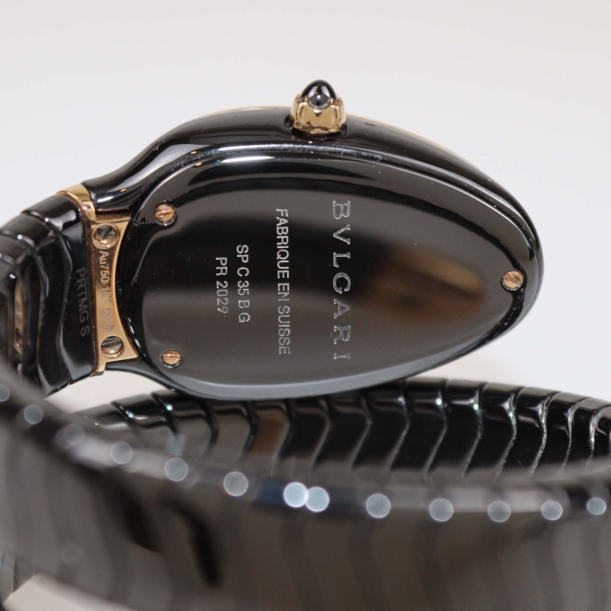 Bvlgari Black Ceramic 18K Rose Gold Serpenti Spiga 102735 Women's Watch 35mm Womens Bvlgari