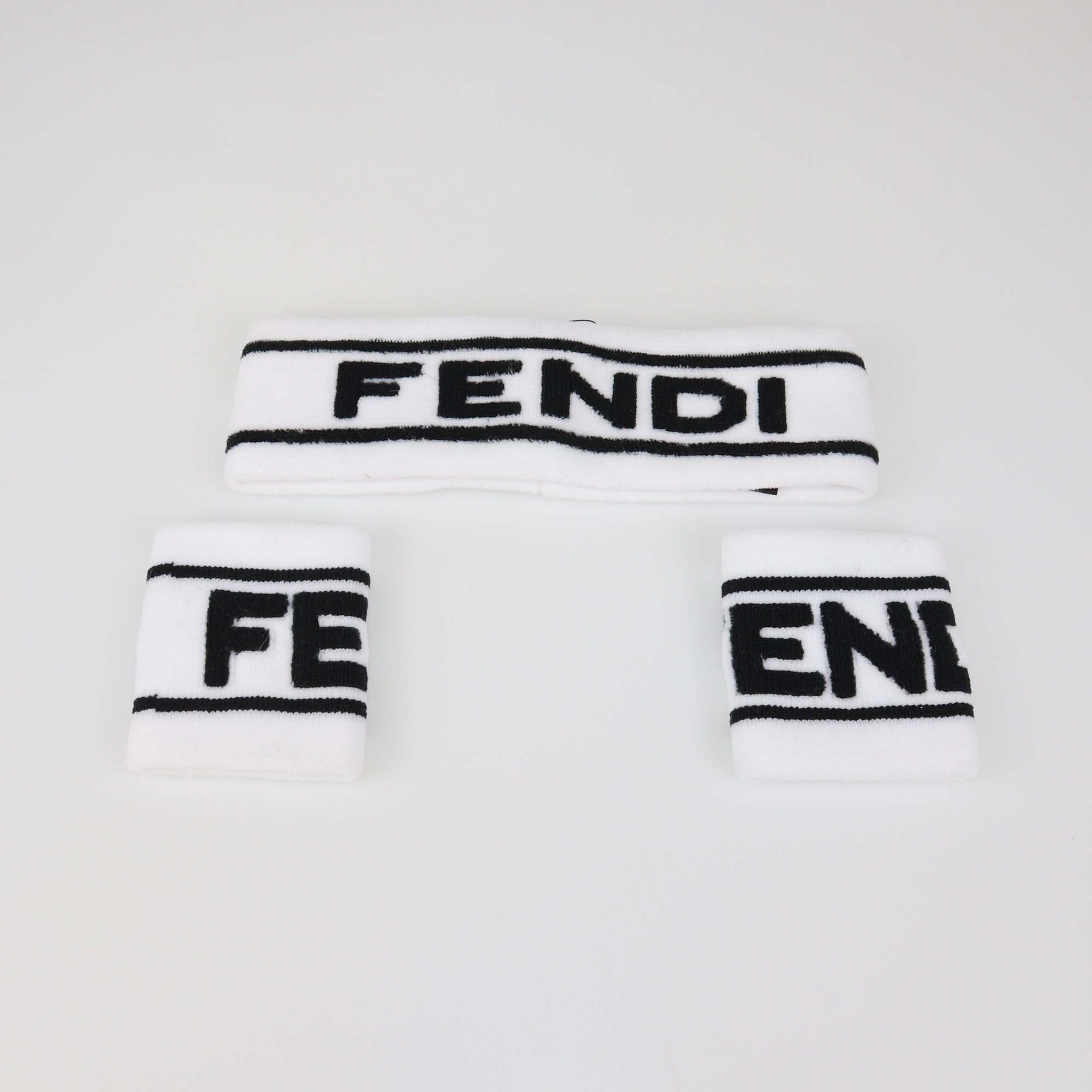 Fendi White/Black Polyamide Logo Tennis Band Set