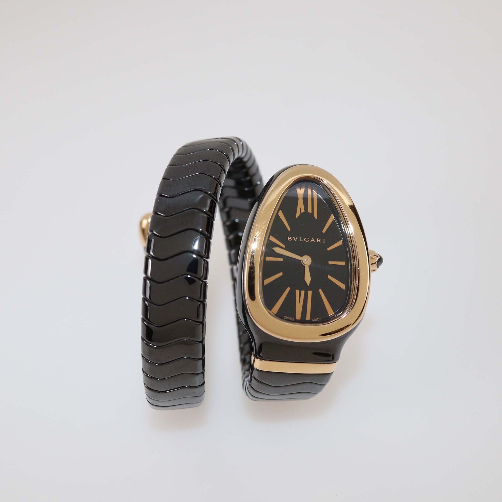 Bvlgari Black Ceramic 18K Rose Gold Serpenti Spiga 102735 Women's Watch 35mm Womens Bvlgari