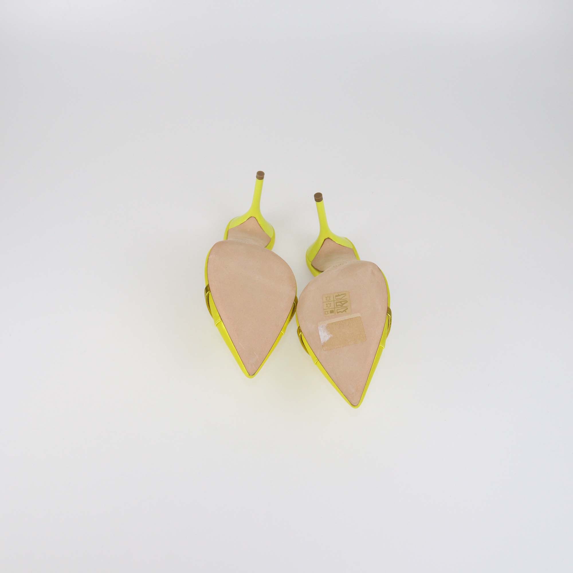 Malone Souliers Yellow Satin Anais 85 Brooch Mules